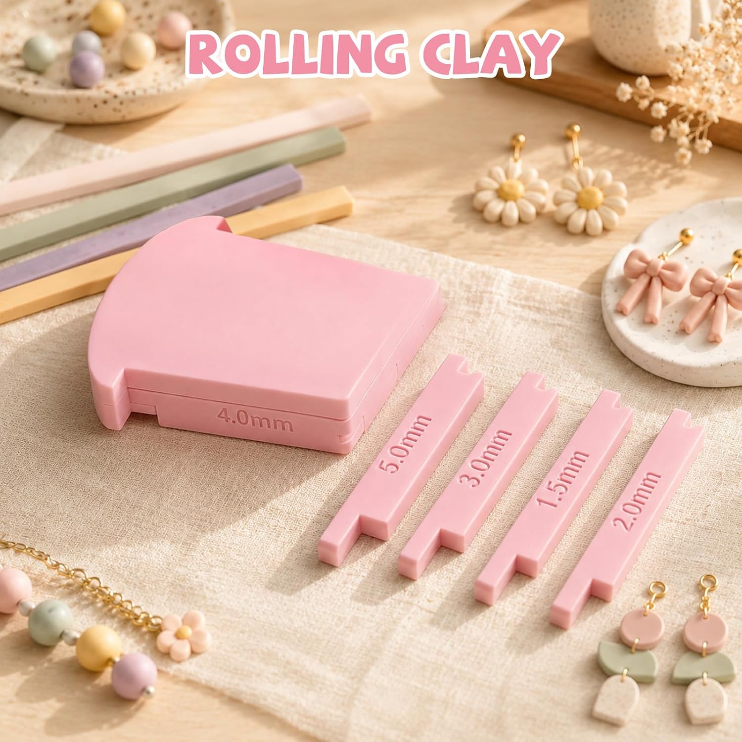 Polymer Clay Tube Hoop Roller Guide, 1/1.5/2/3/4/5mm Thickness String Polymer Clay Snake Former and Rolling Strip Shape Maker Tool for Earring Jewelry DIY Crafts (Pink)