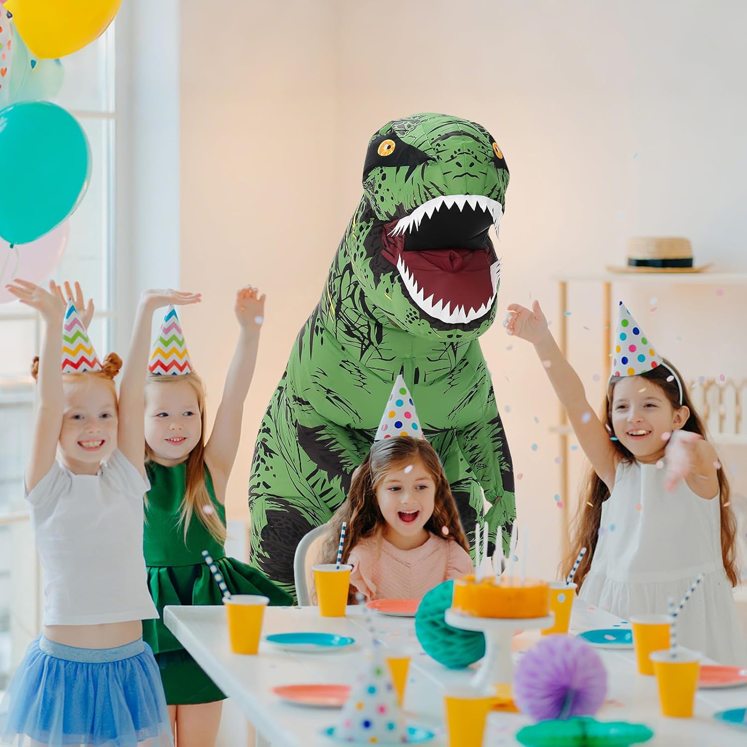 Inflatable Dinosaur Costume for Kids/Teens,Halloween Costumes T Rex Blow Up Costumes for Boys Girls,Cosplay(Green)