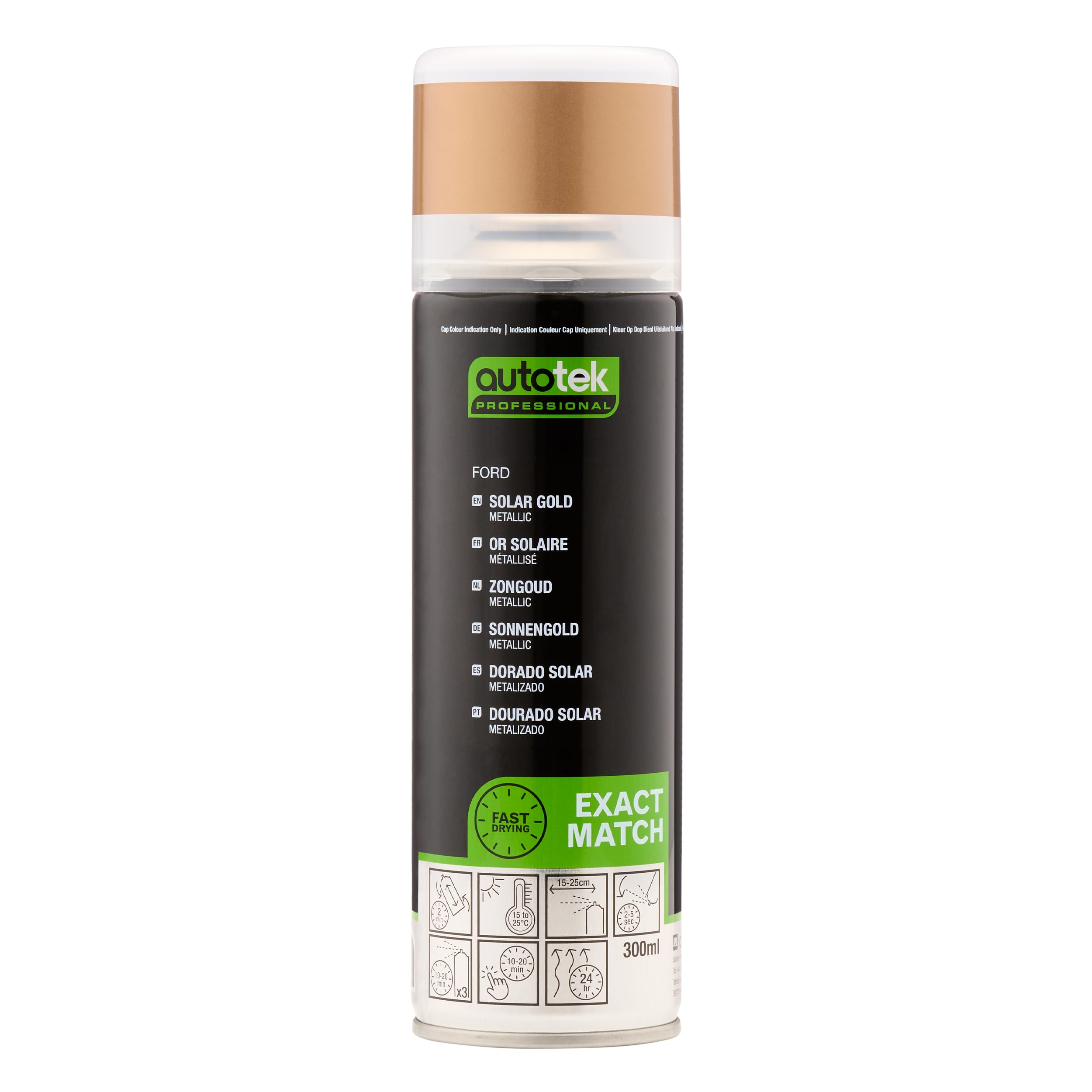 Autotek Professional Exact Match Car Spray Paint, Ford Solar Gold Metallic Aerosol Spray, 300 ml