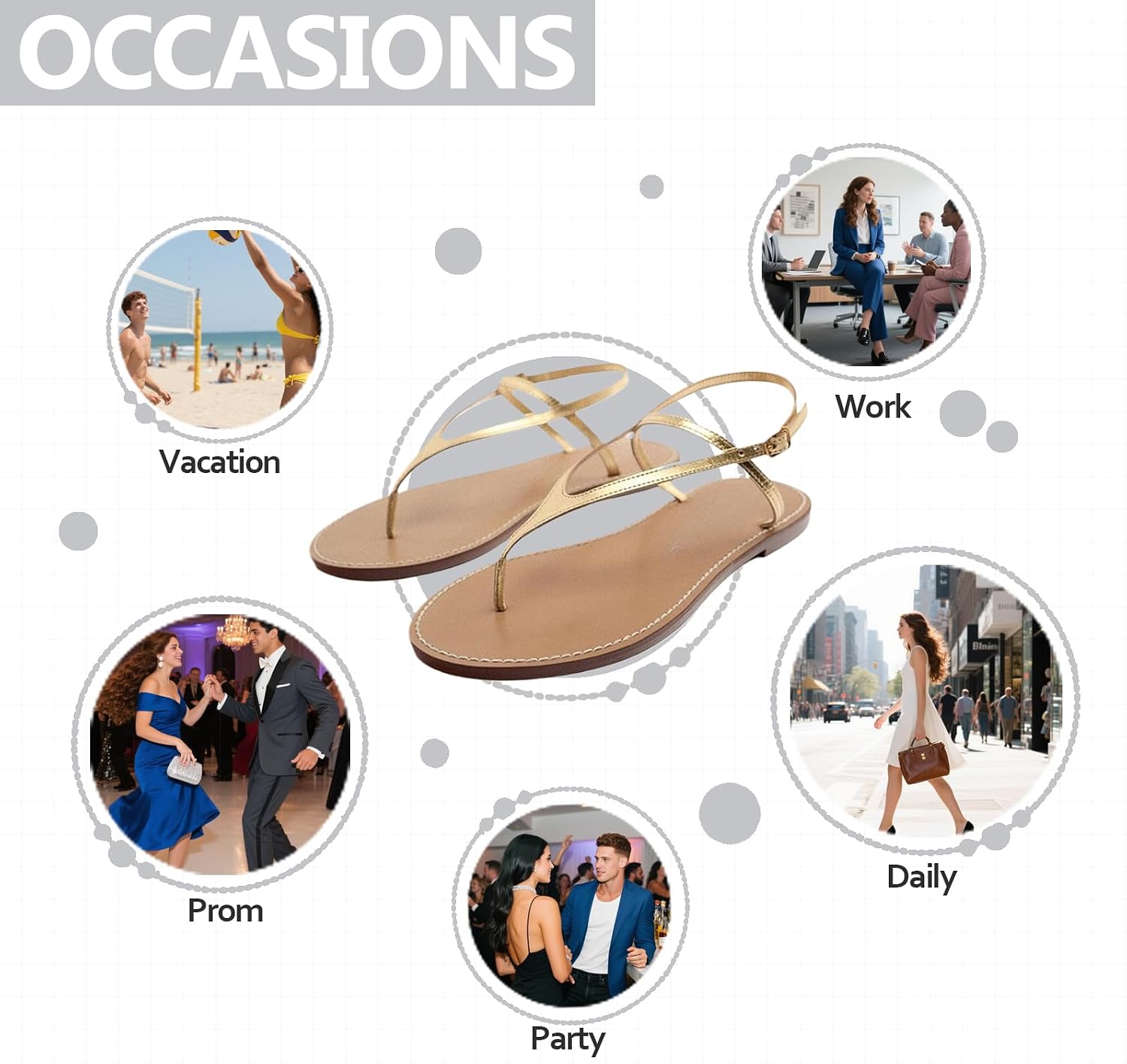 Womens Round Toe Gold Flat Strappy Flip-Flops Sandals Comfortable Low Heel Thong Gladiator Sandals With Ankle Buckle Strap For Summer Beach Casual