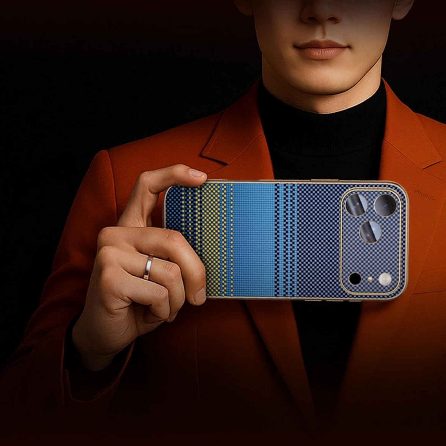 Premium Carbon Fiber Magnetic Case for iPhone 17/17 Air/17 Pro/17 Pro Max, Slim Plated Cover, Shockproof Camera Protection & Anti-Slip Grip(Orange,17 Pro Max)