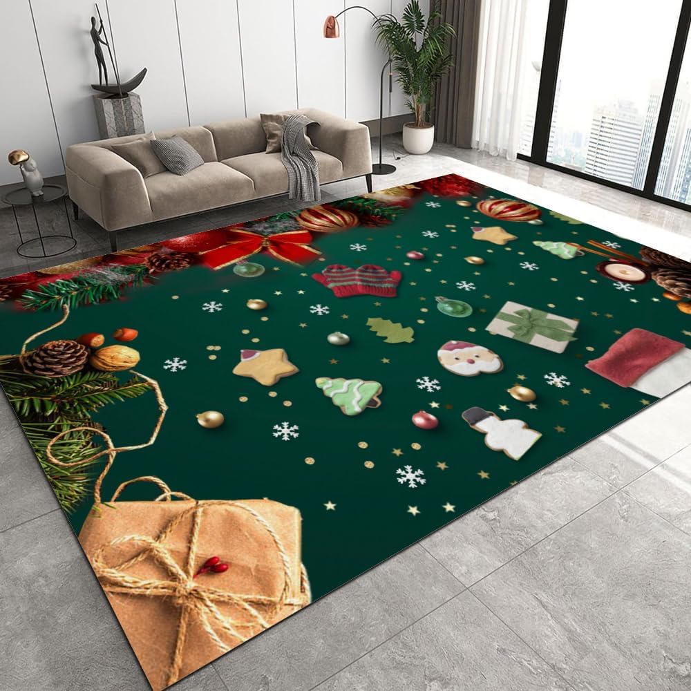 Tapis 3D Noël 100x200 cm en polyester doux pour salon et chambre