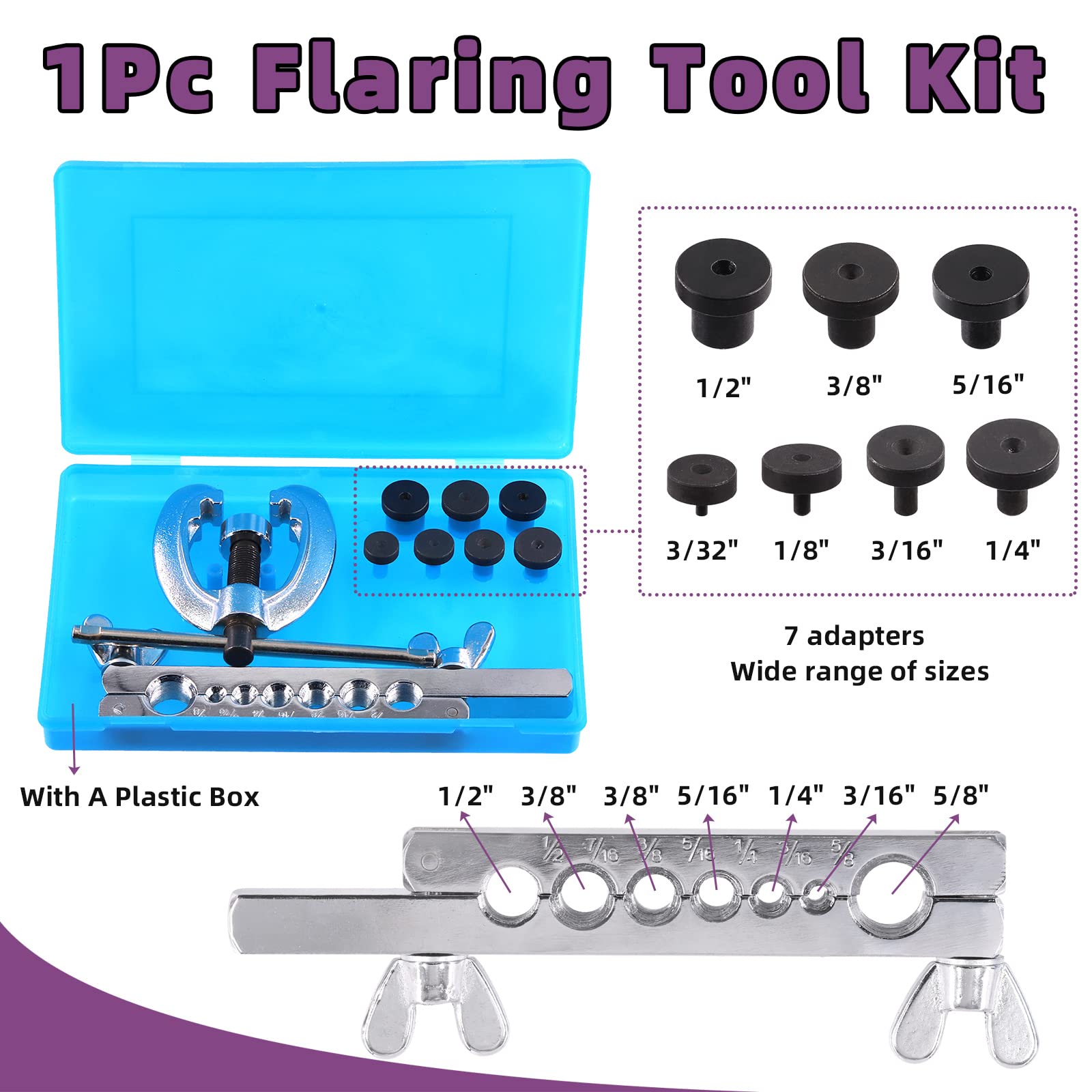 Swpeet Kit di 10 utensili per svasatura automatica e kit assortito di piegatubi 3 in 1 da 180 gradi, 1/2", 7/16", 3/8", 5/16", 1/4", 3/16", 5/8", utensili per svasatura linea e 1/4" 5/8" e 1/4" 5/8"