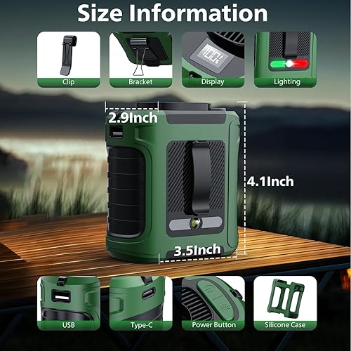 Miniatura 6 de Ventilador de cintura portátil, 5 velocidades, 20000 rpm, flujo de aire fuerte, batería de 10000 mAh, con pantalla, linterna, ventilador de cuello