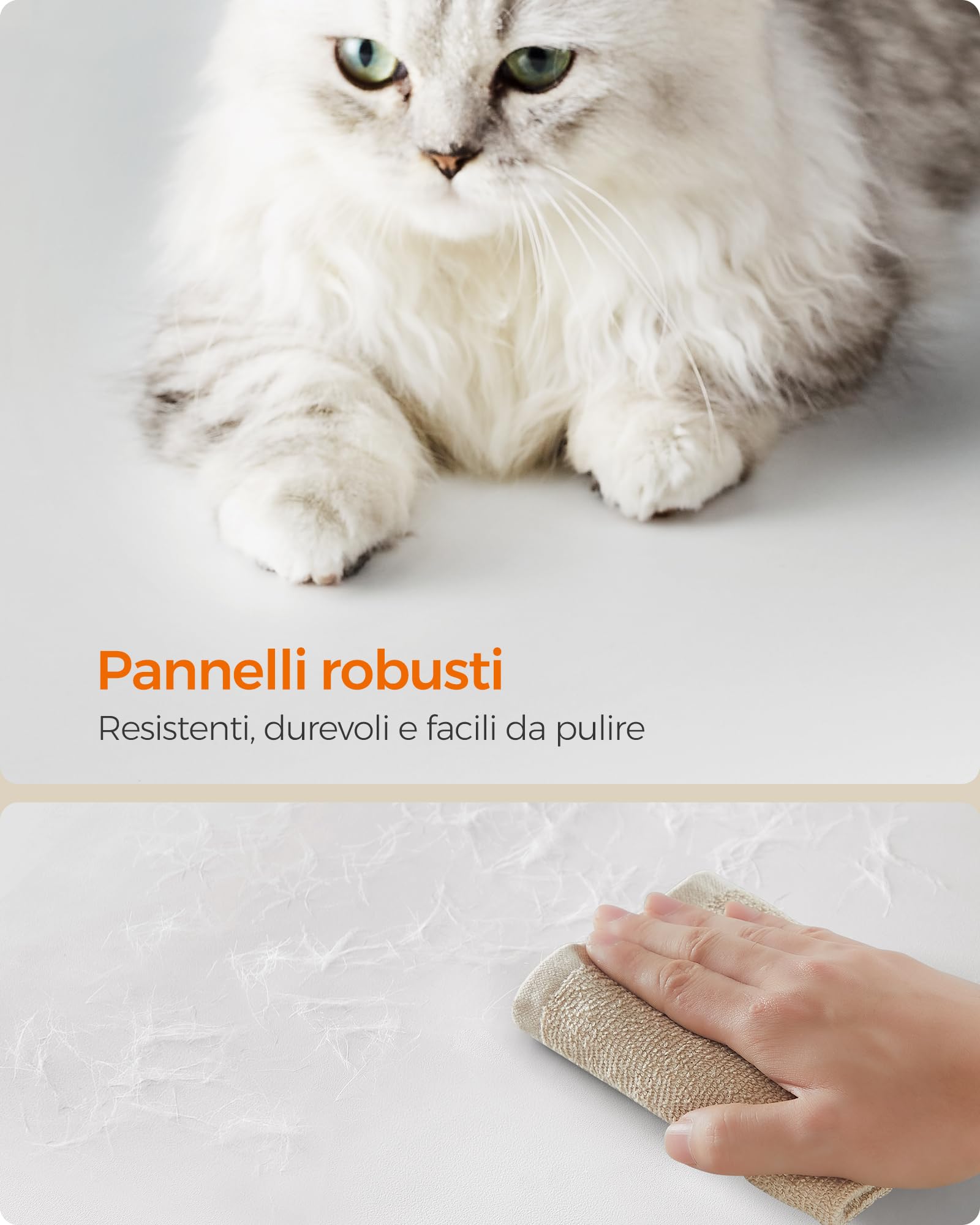 Feandrea Tiragraffi, Albero per Gatti di Truciolato Alto 86 cm, con Grotta, Posatoi, Colonna e Tappeto Graffiatoio in Sisal, Lavabili Tappeti in Pelliccia Sintetica, Bianco Nuvola PCT070W01