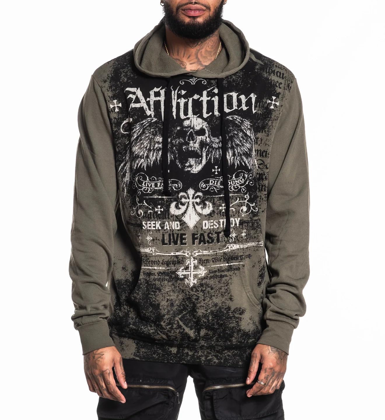 Affliction Men's Pullover Hoodie,Graphic Design, Long Sleeve