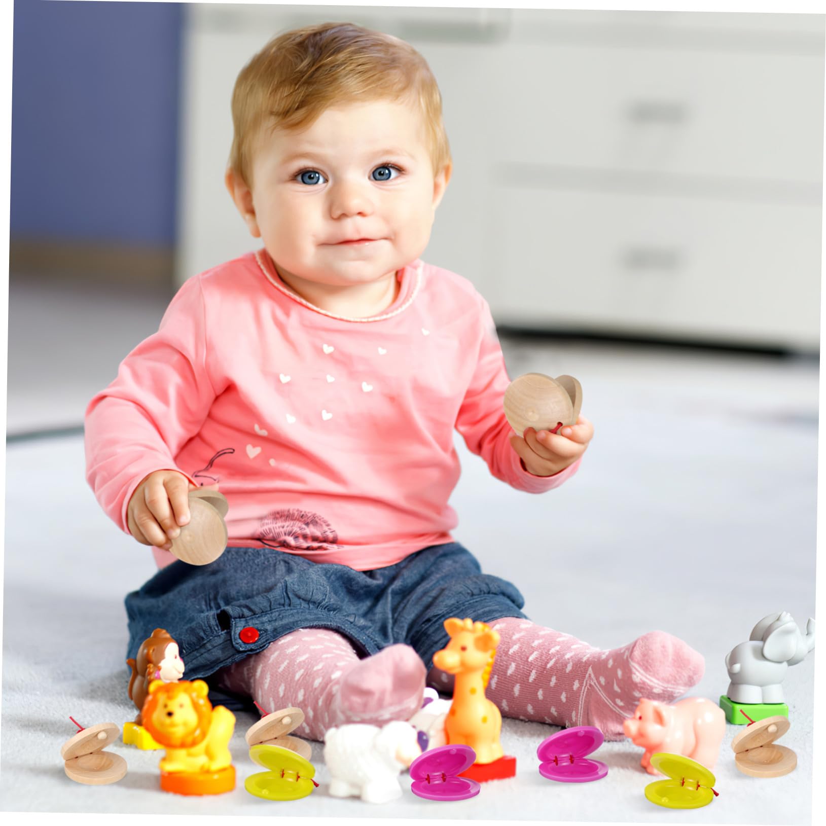 Gatuida 24 Castañuelas de Madera y Plástico para Niños, Instrumento Musical Educativo Que Desarrolla la Percepción Auditiva y Atrae la Atención en Comunicación Padre E Hijo