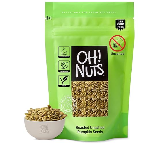 Oh Nuts Semillas de calabaza tostadas sin sal 2 libras Pepitas sin cáscara ideales para aperitivos saludables o batidos y aderezos de ensaladas 32