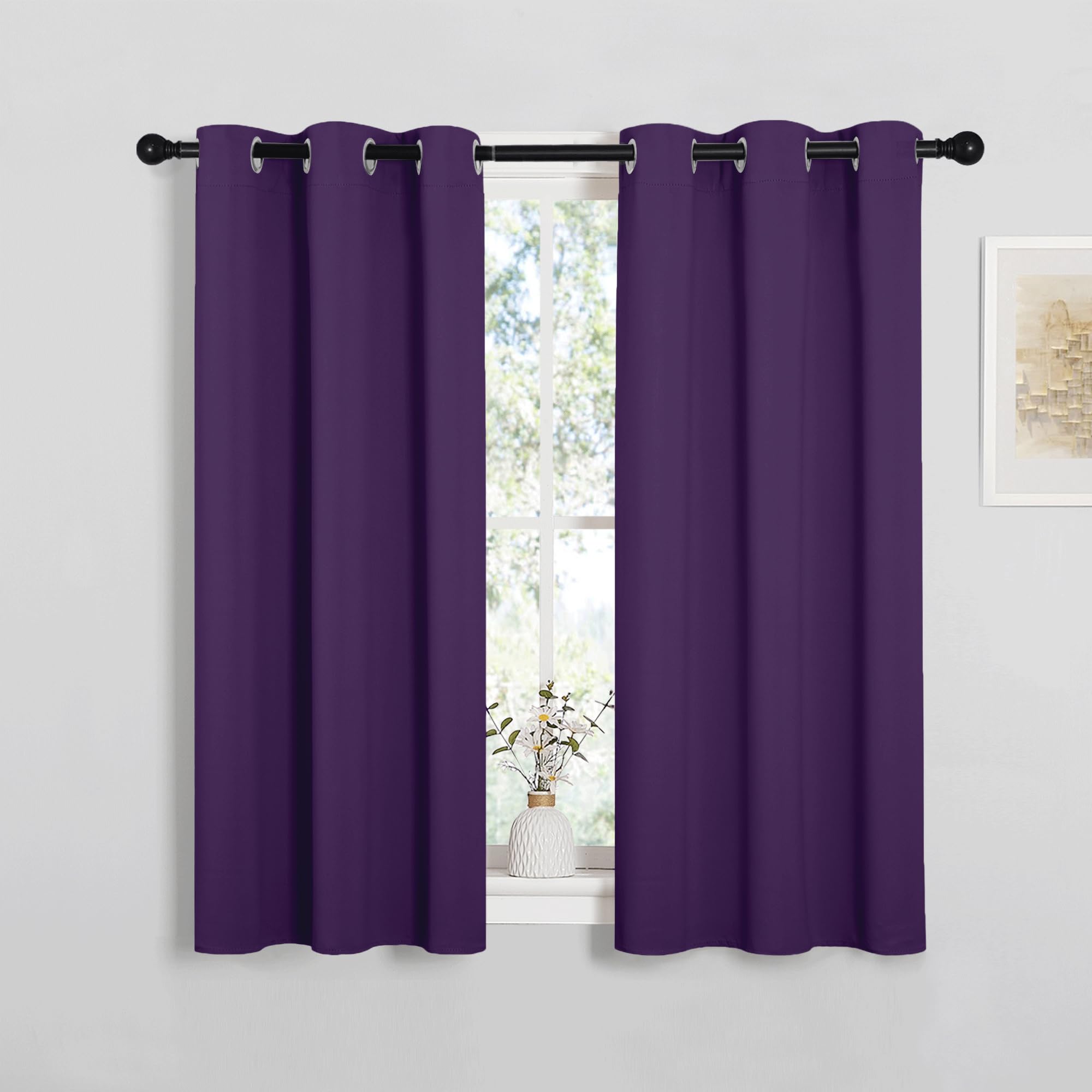 PONY DANCE Short Blackout Eyelet Curtains, Purple, 2 Panels, 37 x 48 Inch