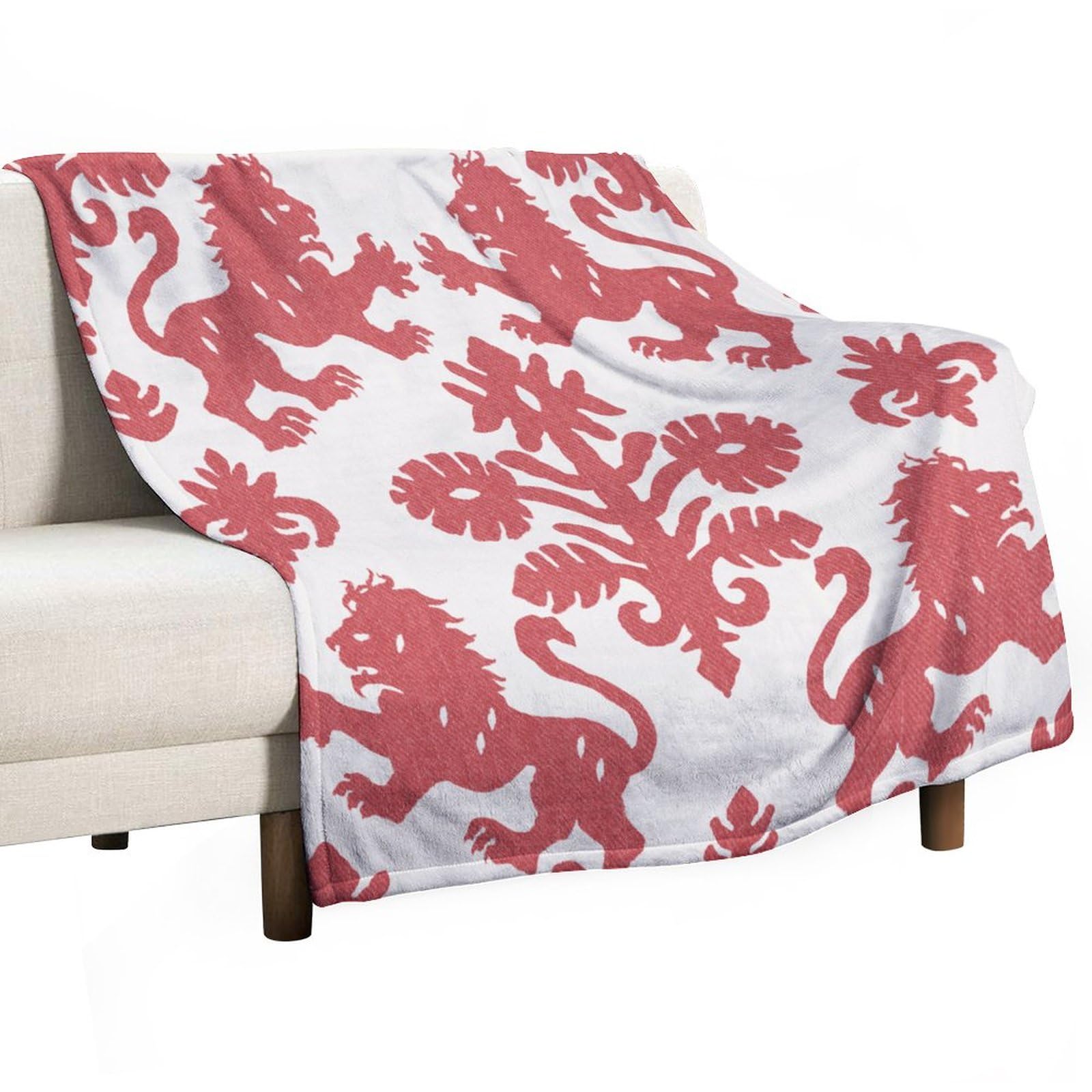 Jeté de lit chinoiserie rouge, plaid pelucheux et doux pour décoration intérieur asiatique