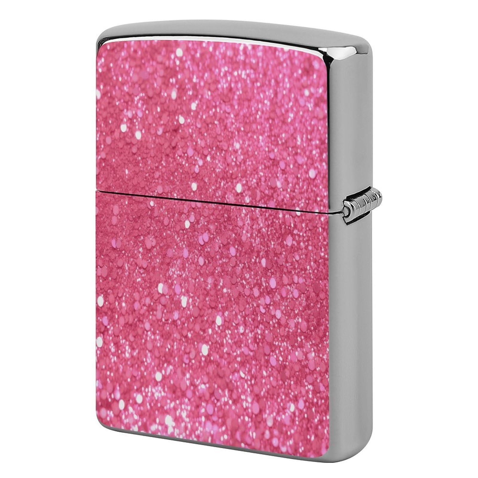 Btcowzrv Style Sparkling Pink Glitter Metal Lighter Case Sleeve Cover Holder