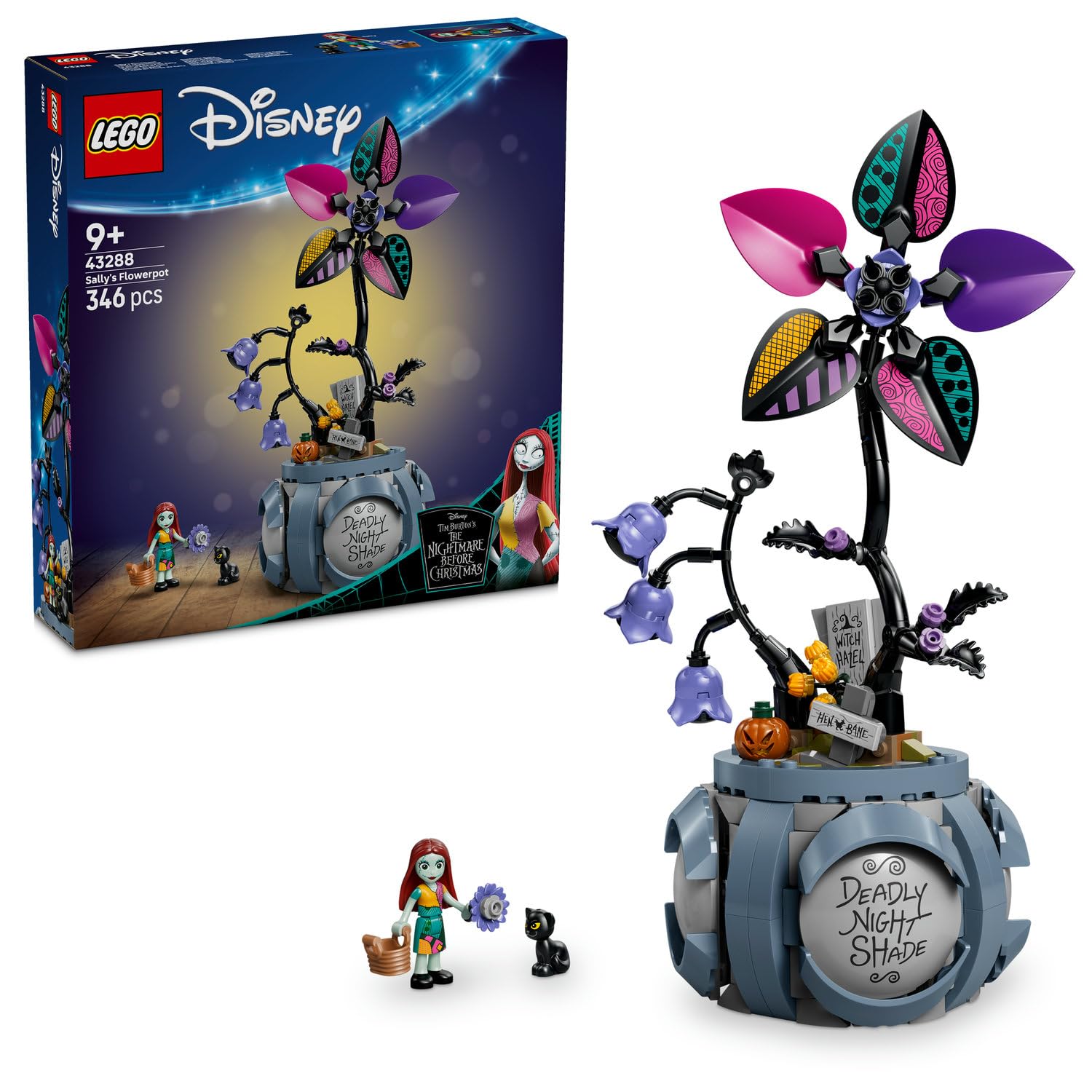 LEGO Disney Sally’nin Saksısı 43288-9 Yaş ve Üzeri Çocuklar için 2 LEGO Disney Figürü Sally ve Küçük Kara Kedi ile Yapay Çiçekler İçeren Yaratıcı Oyuncak Yapım Seti, Hediye Fikri (346 Parça)