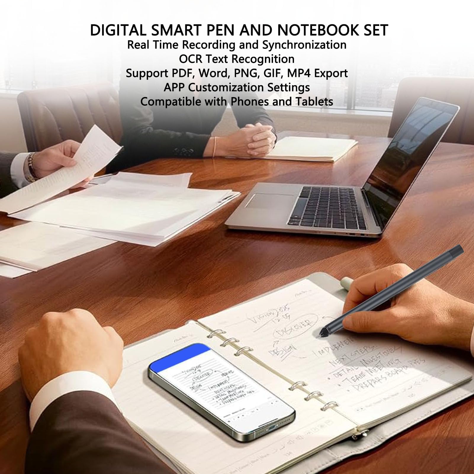 Jectse Ensemble de Carnet et Stylo Numérique A5 Rechargeable avec Stylo Intelligent en PU et Application pour Les études, Le Travail, la Prise de Notes et Le Dessin.