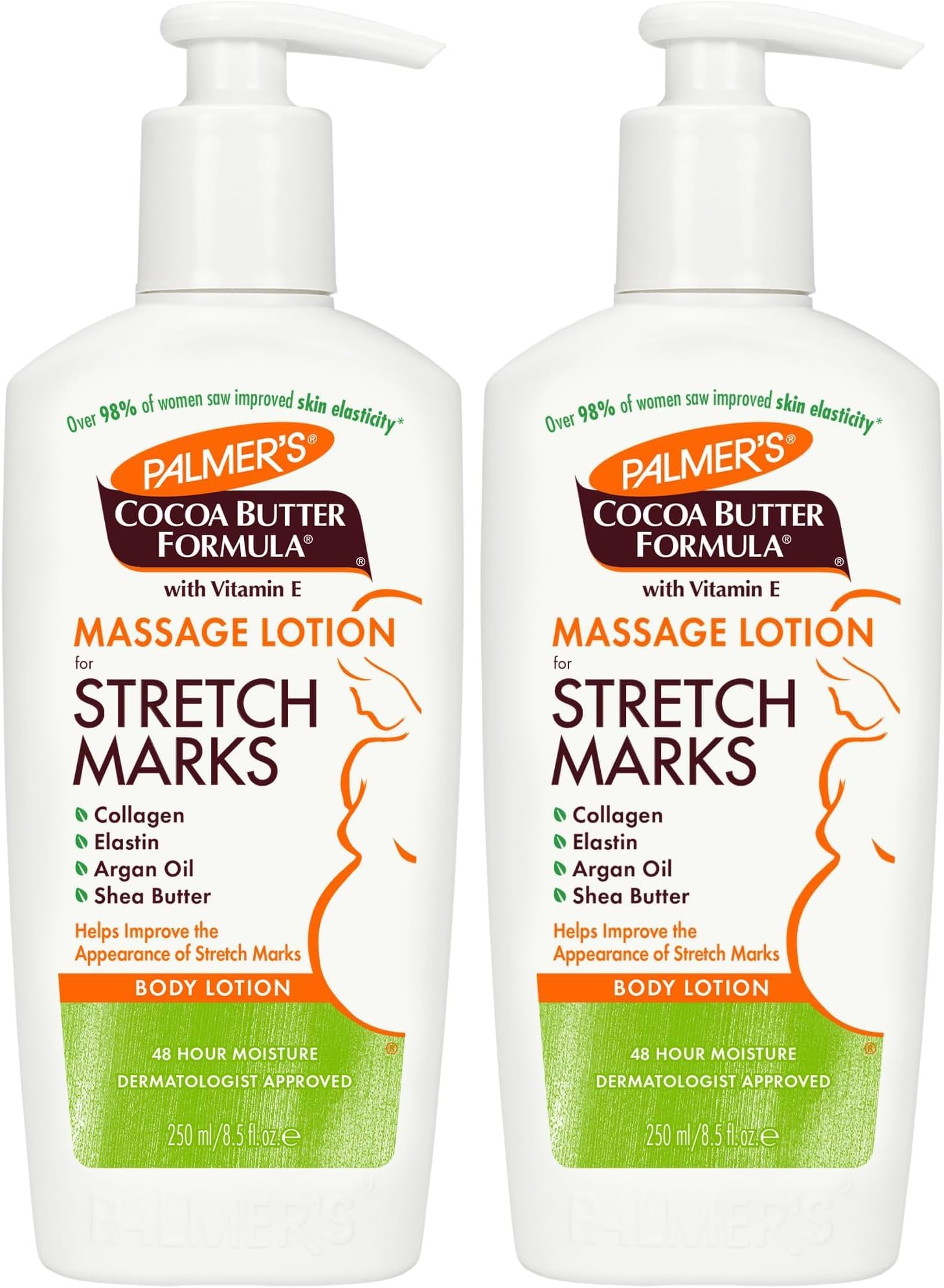Cocoa Butter Formula Massage Lotion with Collagen and Elastin | For Stretch Marks | Pregnancy Skin Care | With Argan Oil and Shea Butter | 8.5 oz Pack of 2