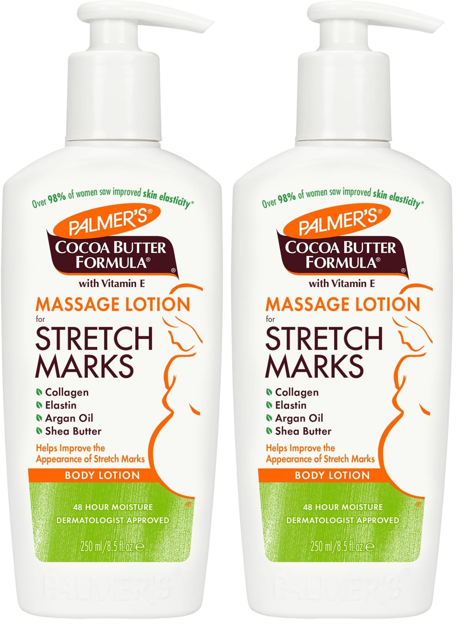 Palmer's Cocoa Butter Formula Massage Lotion for Stretch Marks, Pregnancy Skin Care, Belly Cream with Collagen, Elastin, Argan Oil and Shea Butter, 8.5 Ounces (Pack of 2)