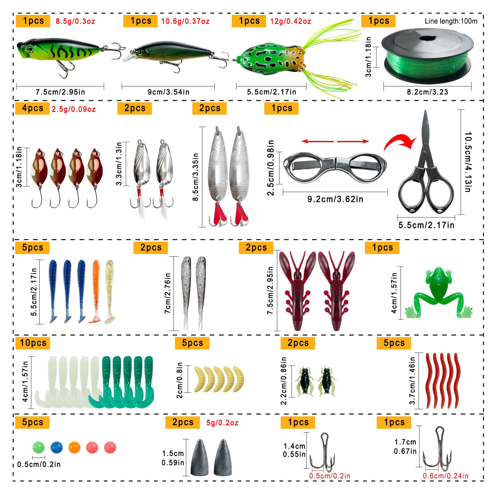 63 PCS Angelzubehör Set Komplett Profi Koffer, Angelzubehör Set Enthält Multifunktionale Angelzange Set, Angelschnur, Wobblers, Angelzubehör, Angelköder Set, Anti-Rutsch-Handschuh