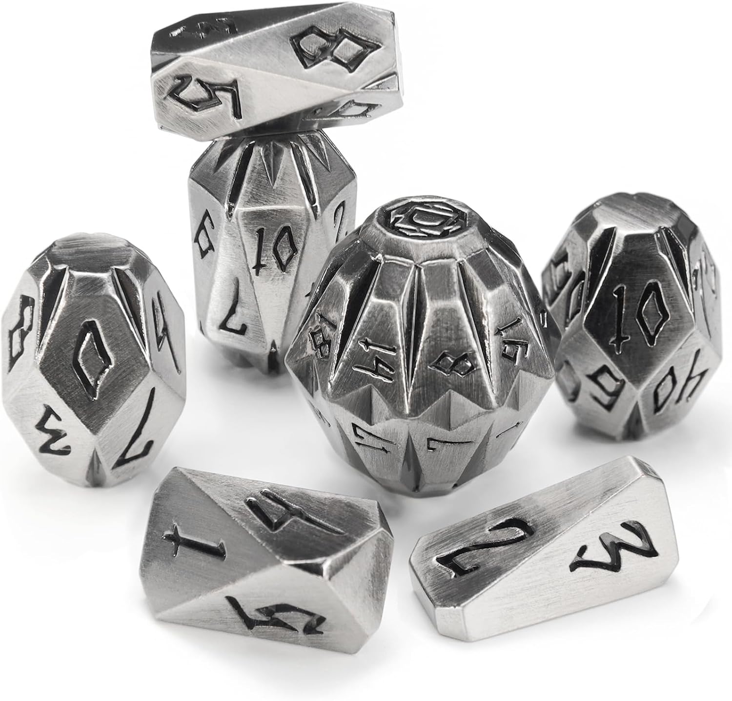 Metal Dice Set for DND, ZHOORQI 7 Pcs Polyhedral Dice, Perfect for Dungeons and Dragons, RPG Role Playing Games - Unique Cool Dice with Stonehenge Themed Design for Games Gifts（JS-Silver）
