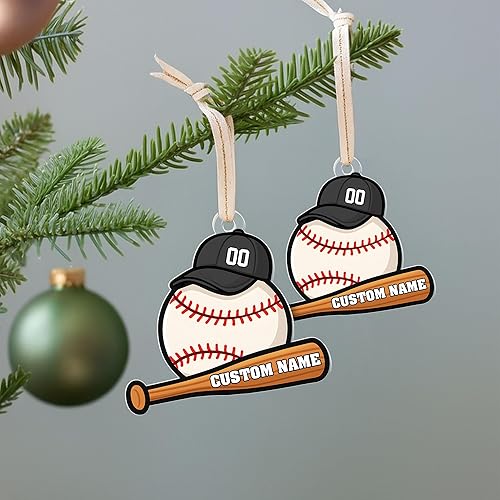 Miniatura 9 de Adornos circulares personalizados para niños con béisbol en sus corazones, adornos de cerámica para árbol de Navidad, decoración de pino colgante,