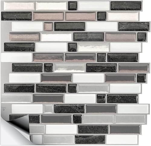 SMART TILES Despegar y pegar 4 hojas de 1020 x 900 pulgadas adhesivo 3D para despegar y pegar azulejos de cocina baño azulejos de pared