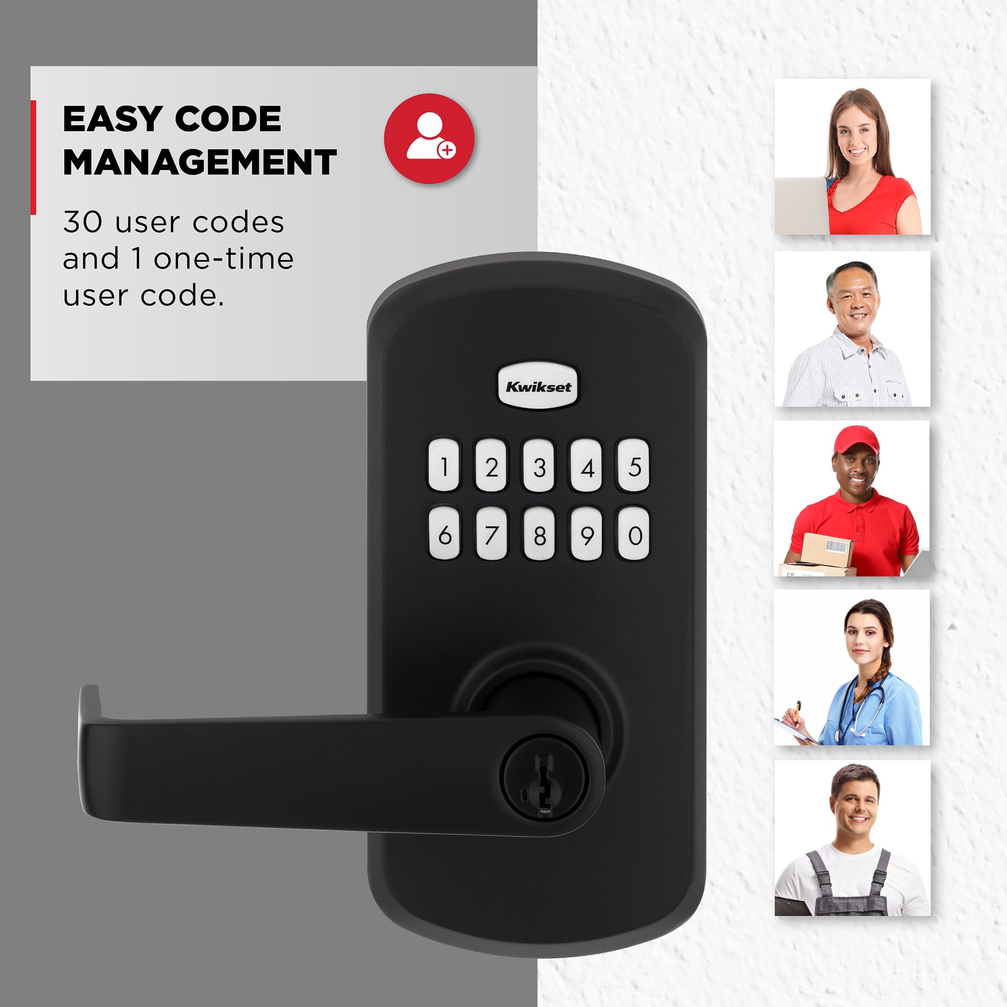 Kwikset SmartCode 955 - Teclado comercial ligero de 10 botones, palanca Kingston electrónica de hierro negro, con práctica entrada sin llave, 3 años de duración de la batería y alta durabilidad del