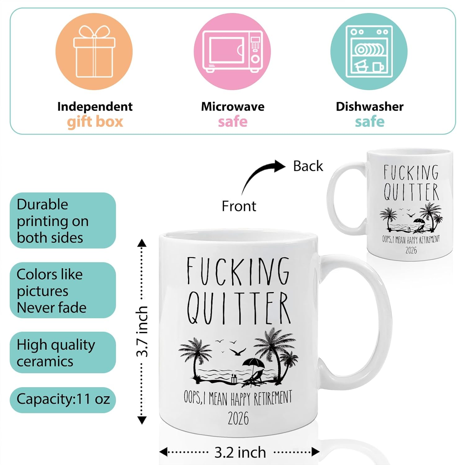 Quitter Oops, I Mean Happy Retirement! Funny Retirement Gifts for Men and Women, 2026 Retired Coffee Mug Gifts for Coworkers Leaving,Teachers,Doctors, Boss,Friends,Dad (11oz) -138 - Image 3