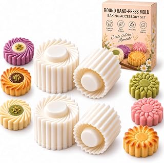 New Sunflower Patterned Round Hand-Press Mooncake Mold, Double-Ended Pastry Mold for DIY Cookie Mooncake, Homemade Desserts and Festival Baking Tool，4Pcs