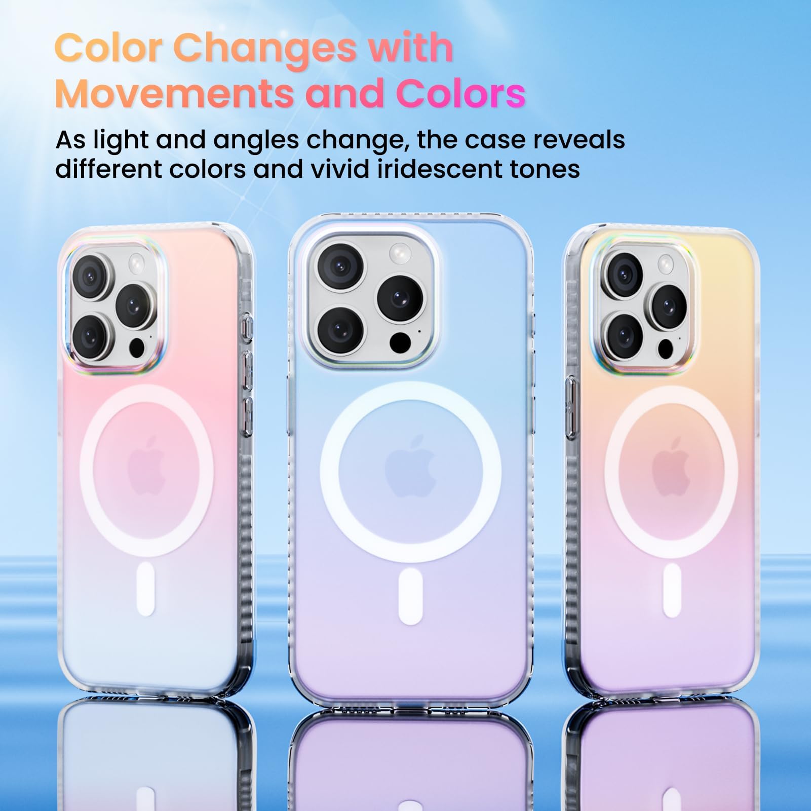 ORNARTO Compatible with iPhone 15 Pro for MagSafe Case,Shockproof Protective Rainbow Case,Wireless Charging Magnetic Phone Cases Cover 6.1 inch-Sunset - Image 2