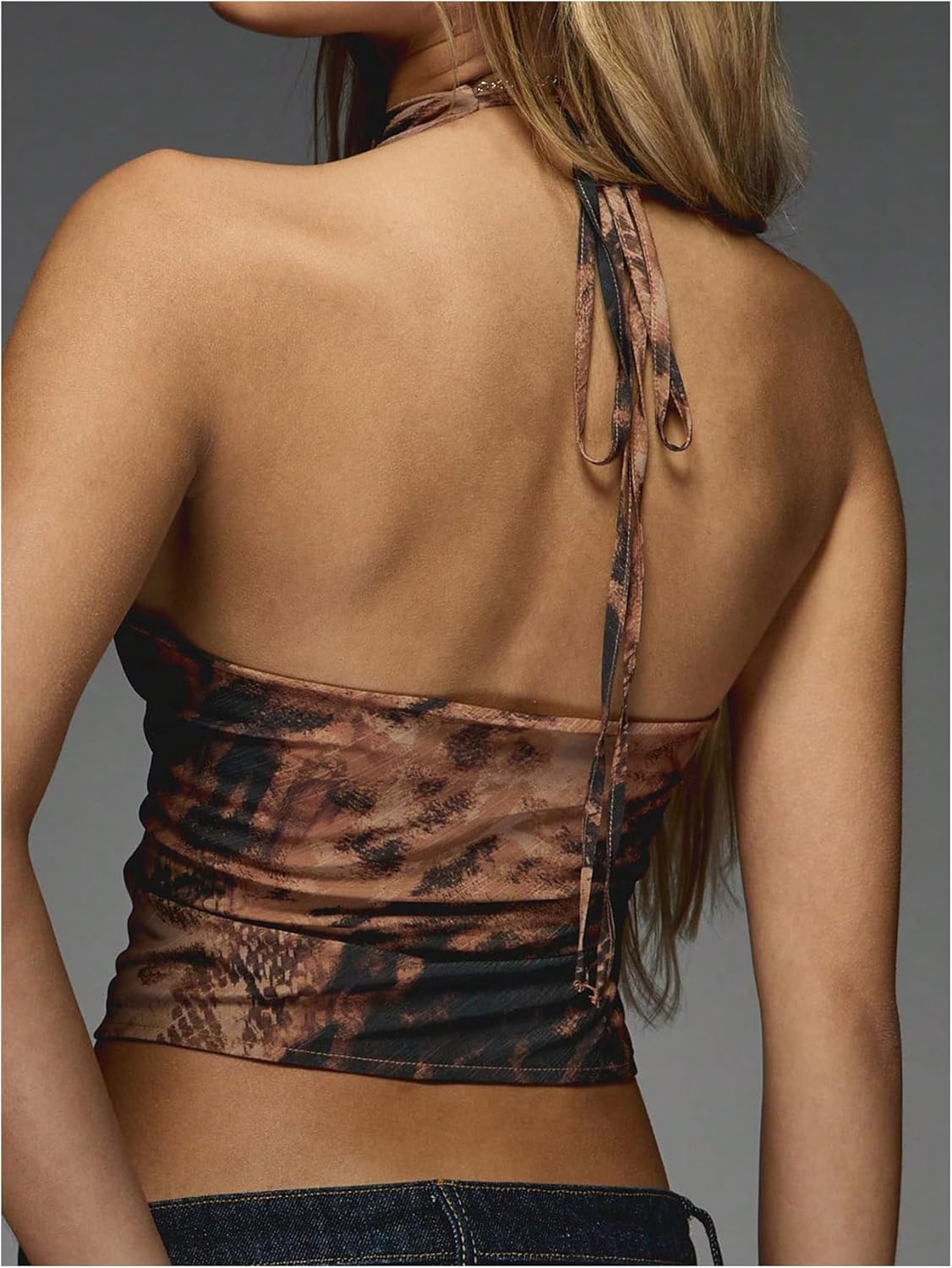 Floerns Women's Cheetah Print Draped Halter Top Backless Sleeveless Party Tank Tops - Image 3