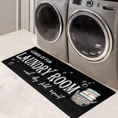 GETITEZY Alfombra antideslizante para lavandería, decoración de lavandería, alfombra lavable para lavandería, baño, cocina, 17 x 47 pulgadas, azul
