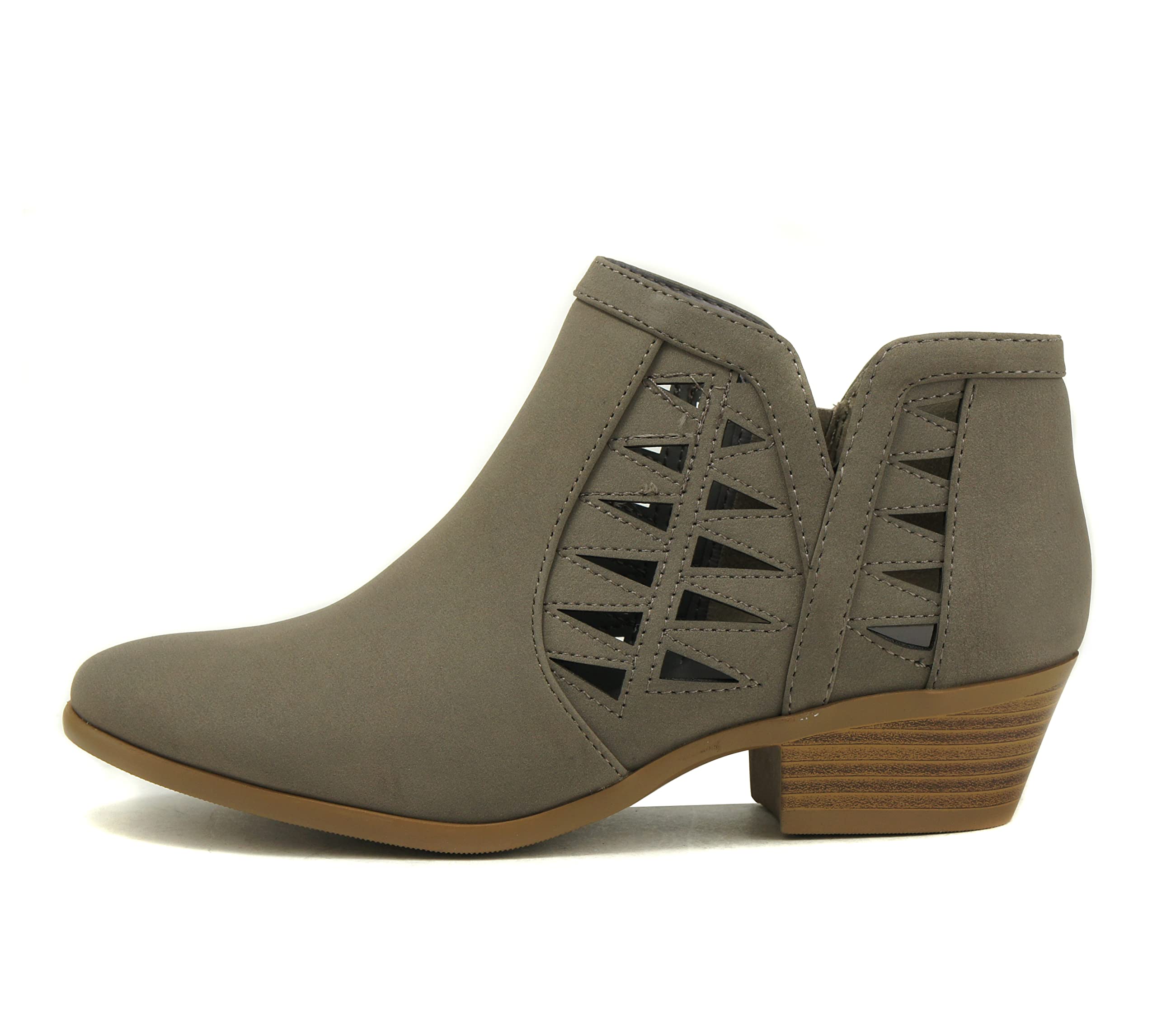 Soda Women's Mug Round Toe Faux Suede Stacked Heel Western Ankle Bootie