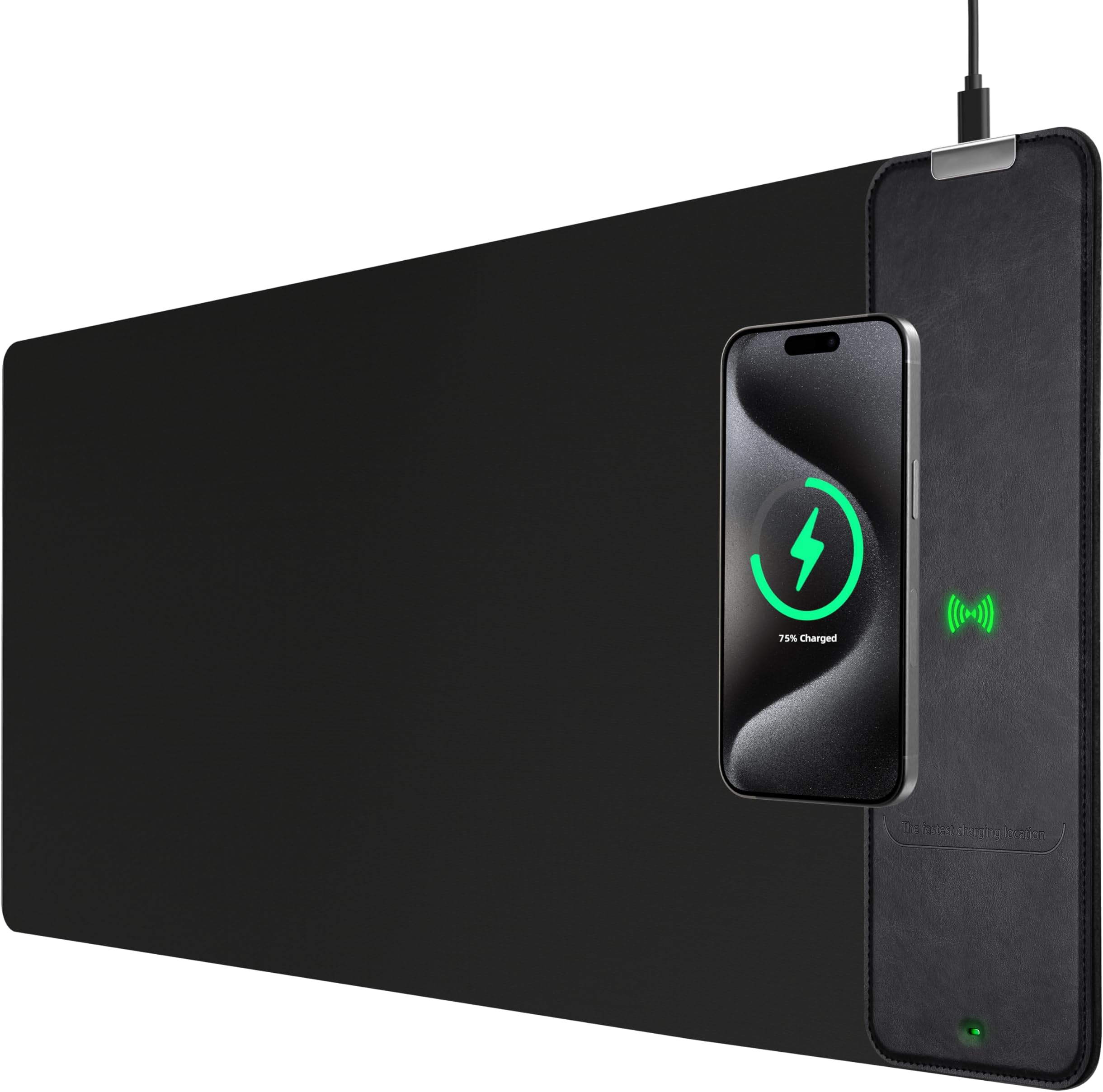 wireless future charger 10W Charging Mouse Pad - Charging Desk Mat, 31.5" x 11.8" Extended Large Keyboard Pad, Vegan Leather, Waterproof Surface & Non-Slip Rubber Base for Office and Home, Black