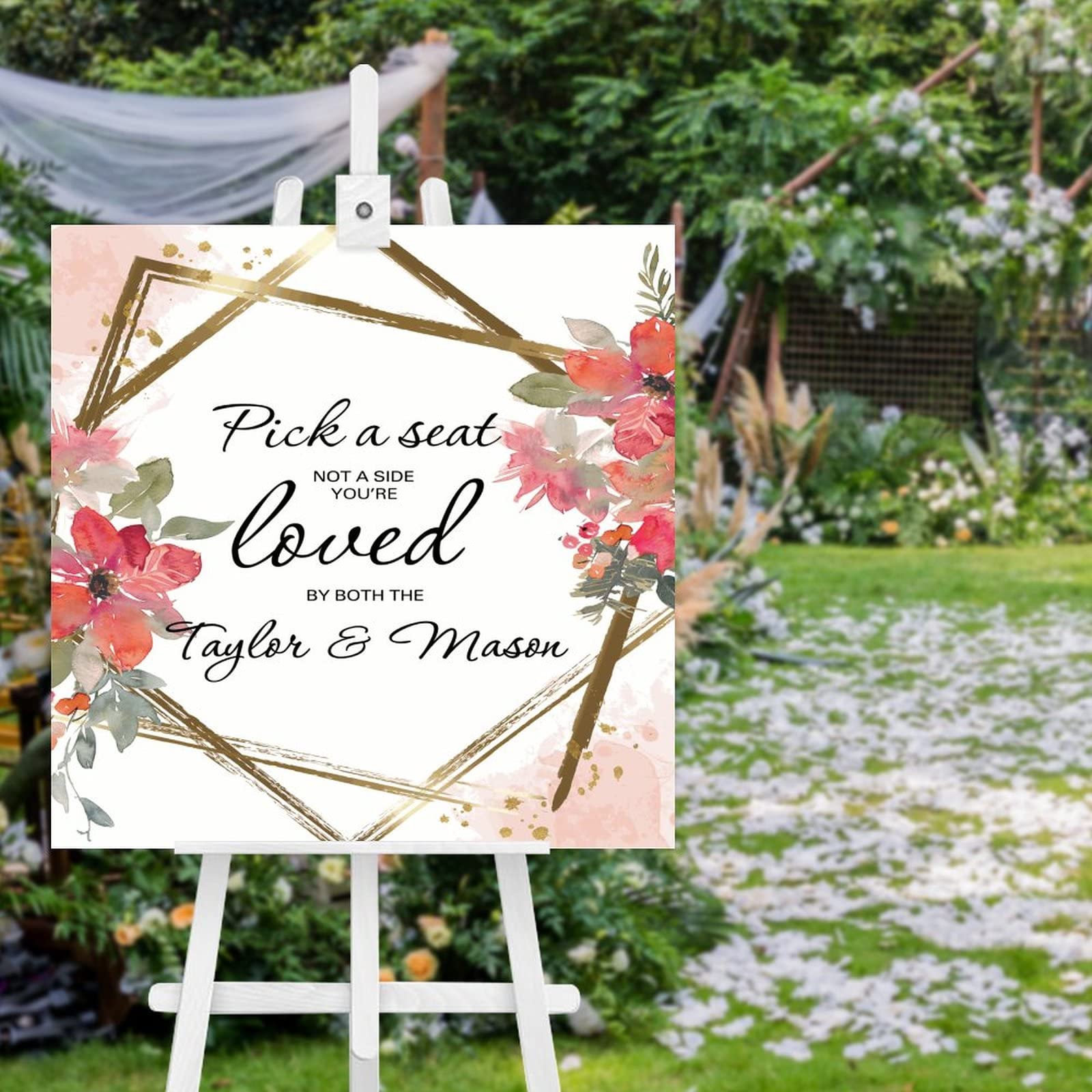 Panneau de mariage sur le thème des roses avec finition bois