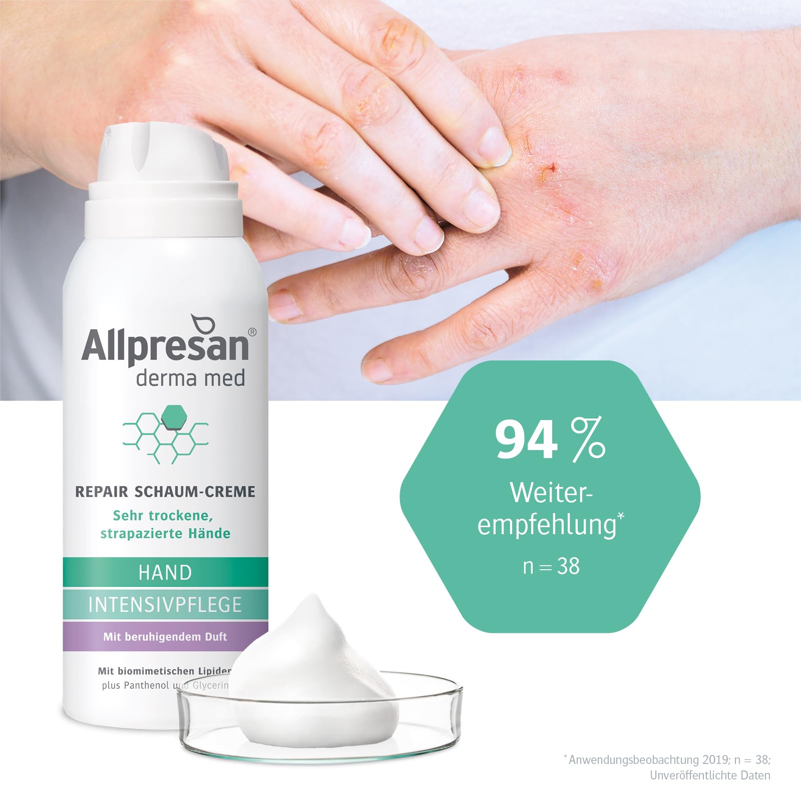 Allpresan Crema in schiuma Repair Hydro con profumo rilassante, per la cura delle mani molto secche e ruvide, 100 ml (confezione da 3)
