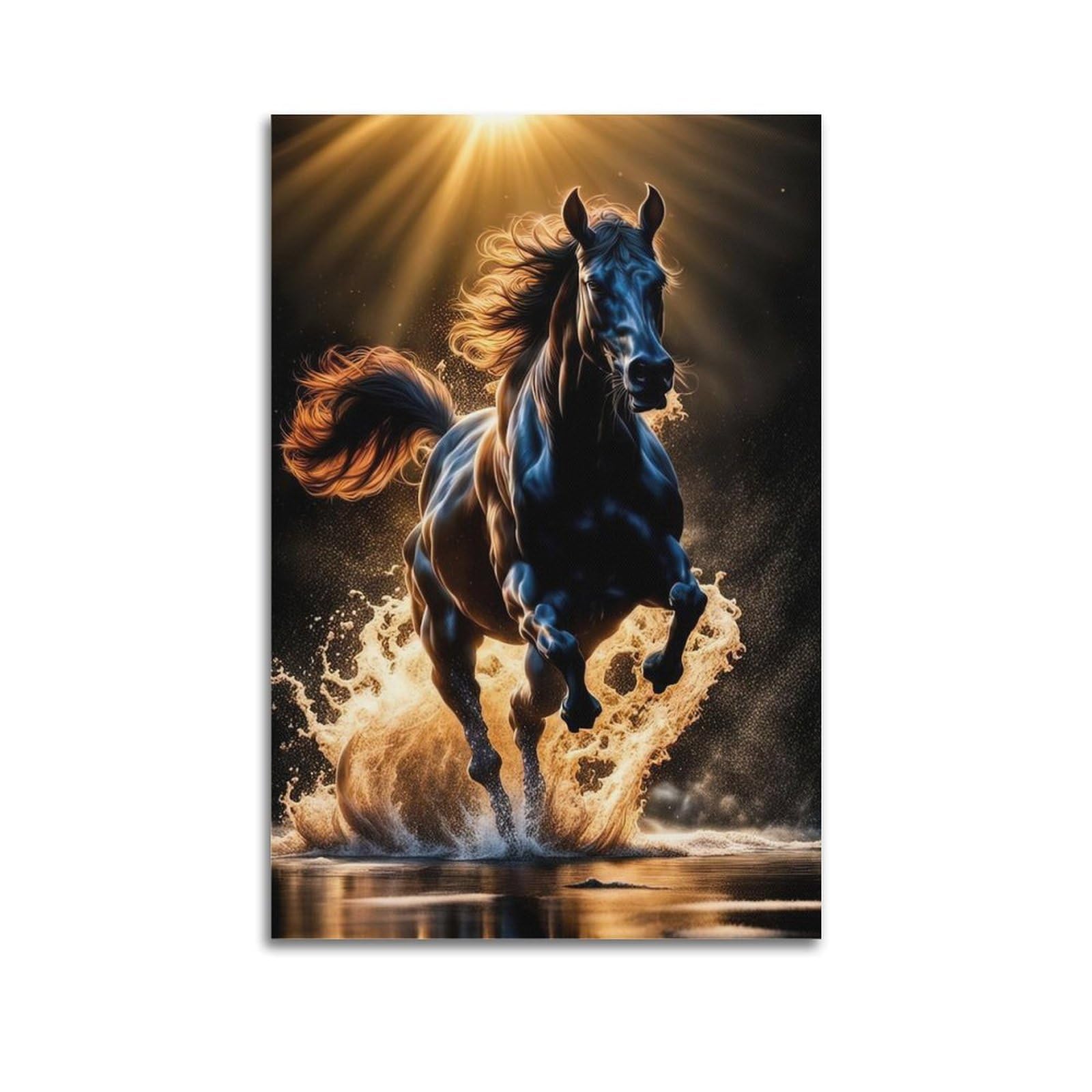 CXHJCA Animal Poster Prancing Black Horse Poster Decorative Painting Canvas Wall Posters And Art Picture Print Modern Family Bedroom Decor Posters 24x36inch(60x90cm)