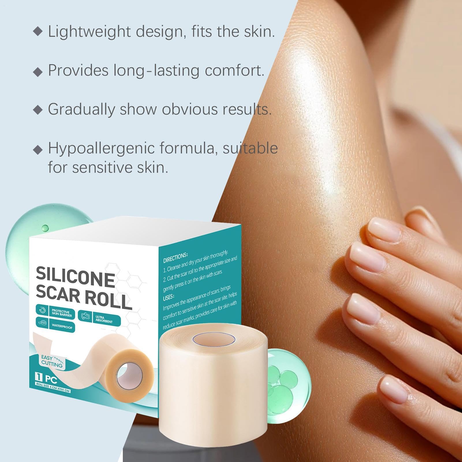 Fogli di cicatrici in silicone, nastro per il viso in silicone per la guarigione delle cicatrici da ustioni - Strisce di riparazione della guarigione veloce Provazioni di bellezza