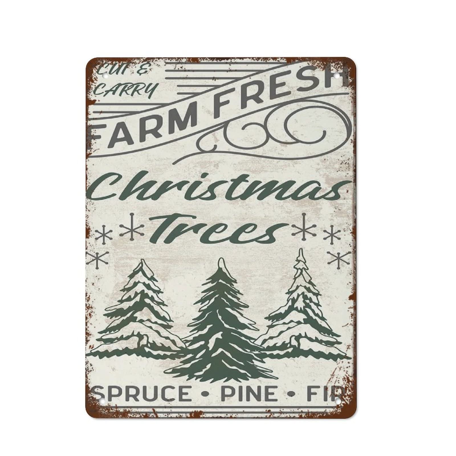 Yunking Style-634 Rustic Metal Wall Art Retro Christmas Decor, Farm Fresh Christmas Trees, Retro Holiday Decorations, Wall Art, Vintage Christmas Sign Kitchen Yard Garden Metal Sign Home Decor Tin Signs 12X8 Inch