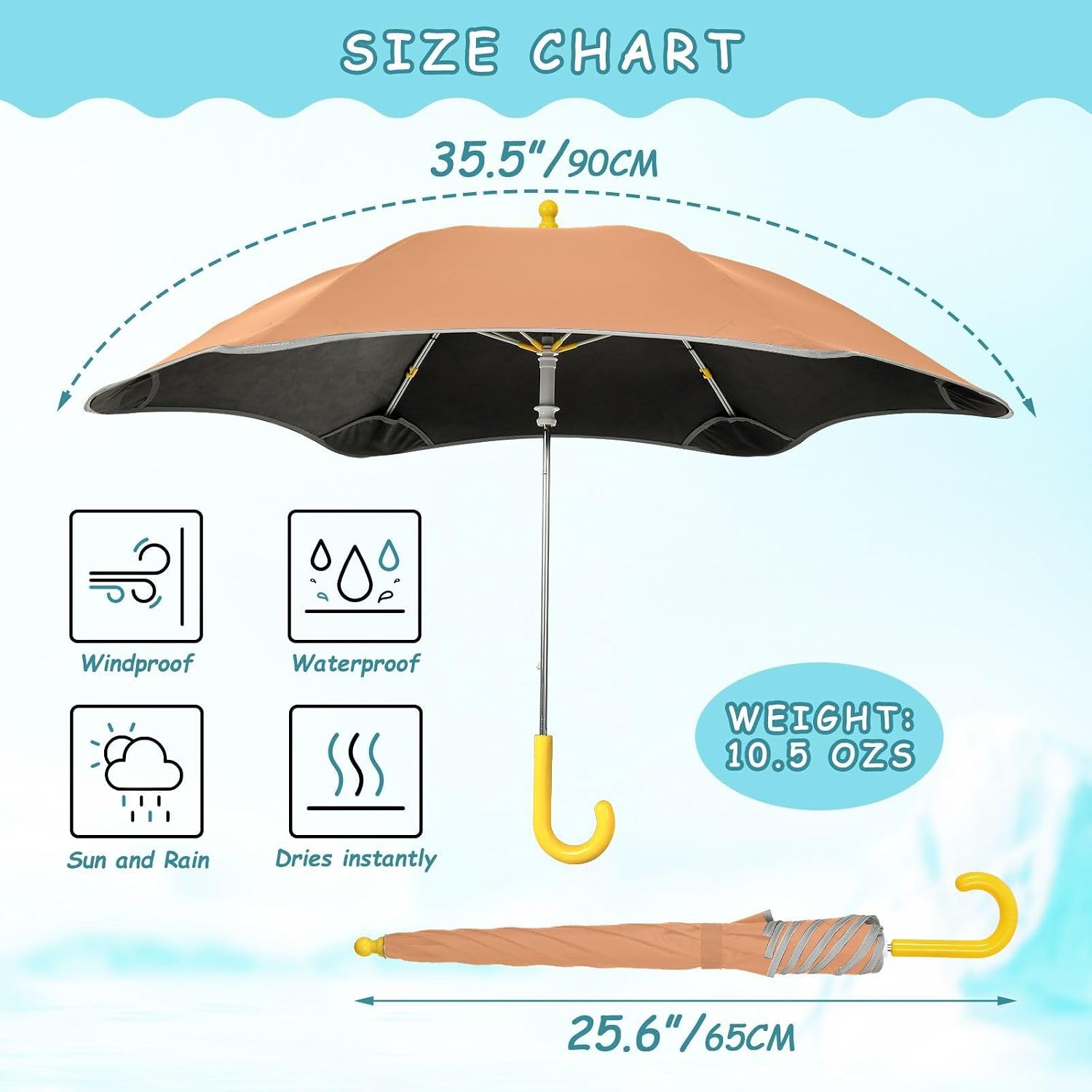 ODAWA Alice Blue Kids Umbrellas J Handle Golf Umbrella Umbrella for Kid Girls and Boys