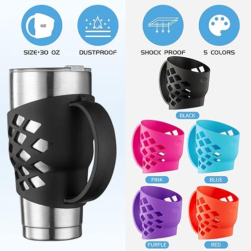 Miniatura 3 de WISDING - Funda de silicona para vaso de 30 onzas con agarre, funda protectora y asa (negro)