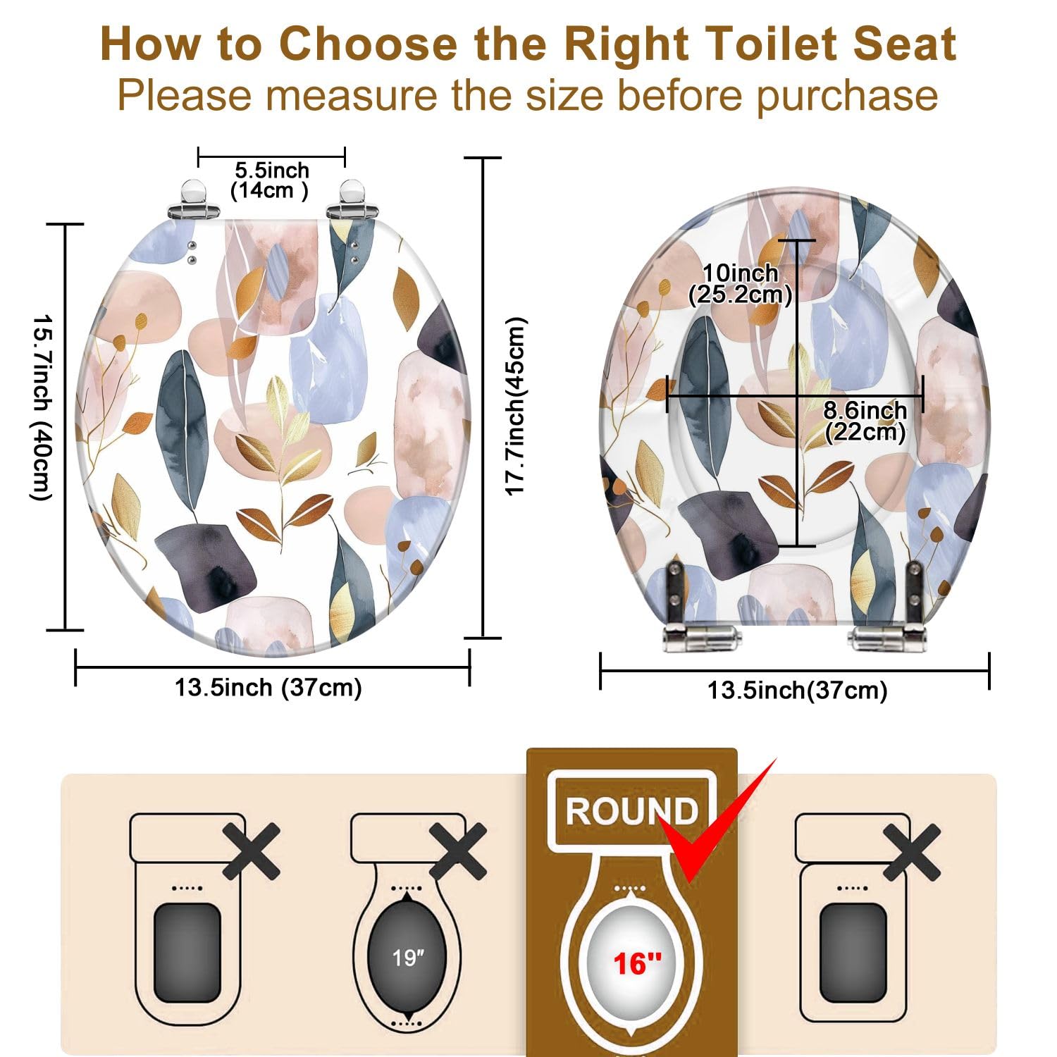 Asiento de inodoro redondo de cierre suave para baño