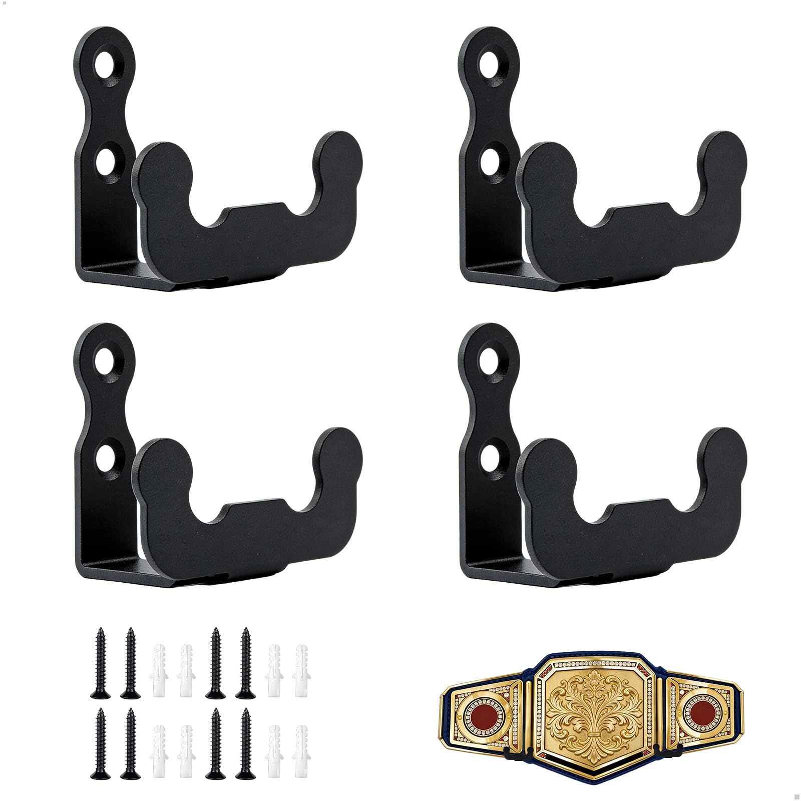 Soporte para Cinturón de Campeonato 4 Piezas Metal 6,5x5,3x3cm Negro Pared con Tornillos
