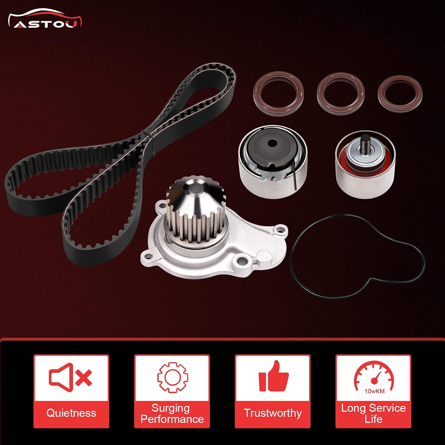 Timing Belt Kit w/Water Pump Fit for Dodge for Caravan 2.4L 2003-2007 for Jeep for Liberty 2.4L 2002-2005 for Wrangler 2.4L 2003-2006 Replace Timing Belt OEM - TCK265