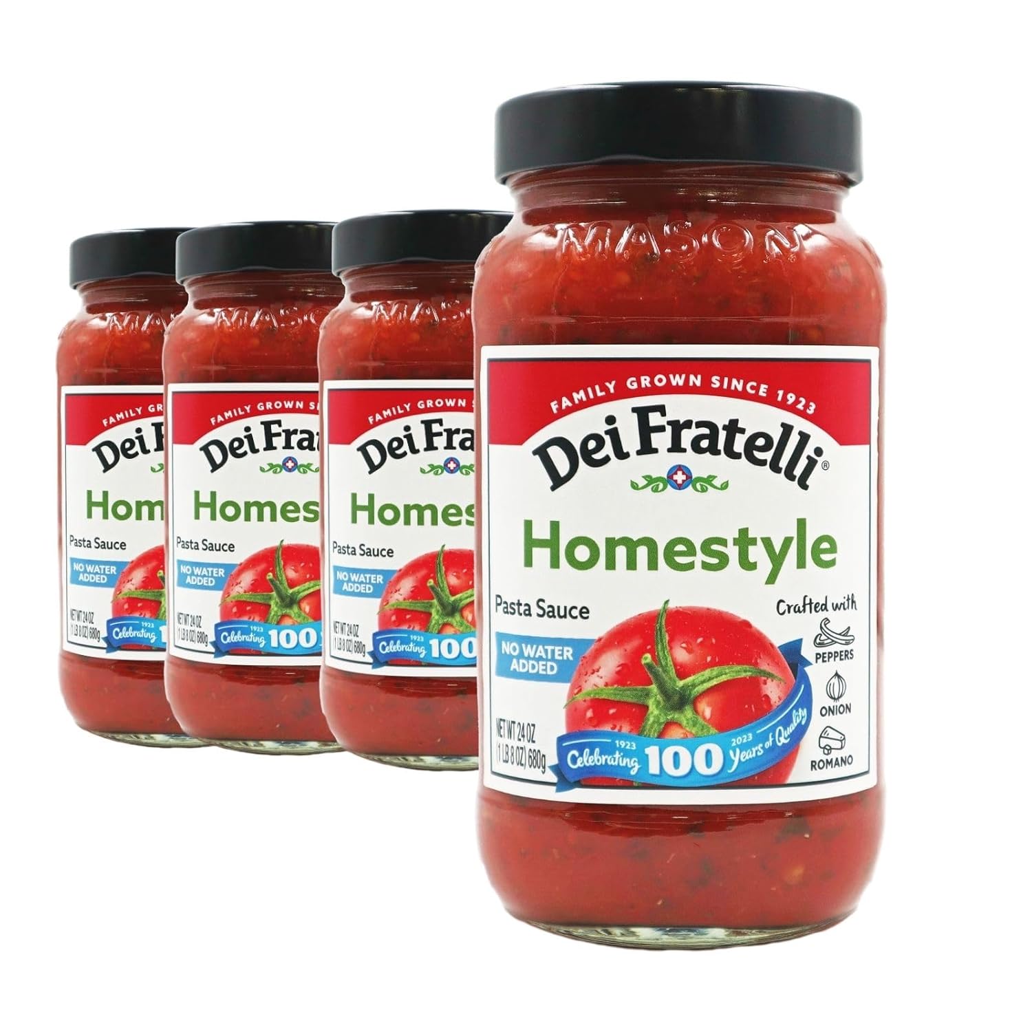 Dei Fratelli Homestyle Pasta Sauce (24 oz. Jars, 4 pack) - Vine-Ripened - No Water Added, Not from Paste – Non-GMO, Gluten-Free - 5th Generation Family Recipe