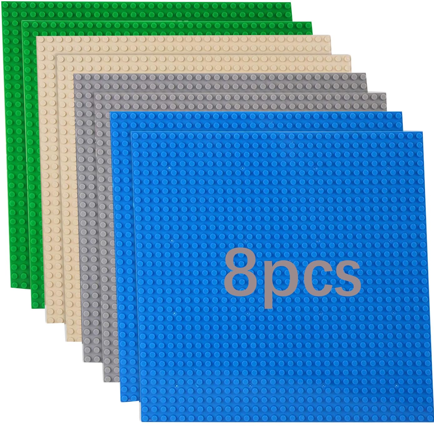8 Platten-Set Bauplatte Kompatibel mit Meisten Marken,Classic Bausteine Grundplatte,Kompatibel mit Bauplatte Lego Classic,25.5 * 25.5cm, Grüne Blaue Graue Sand Grundplatte
