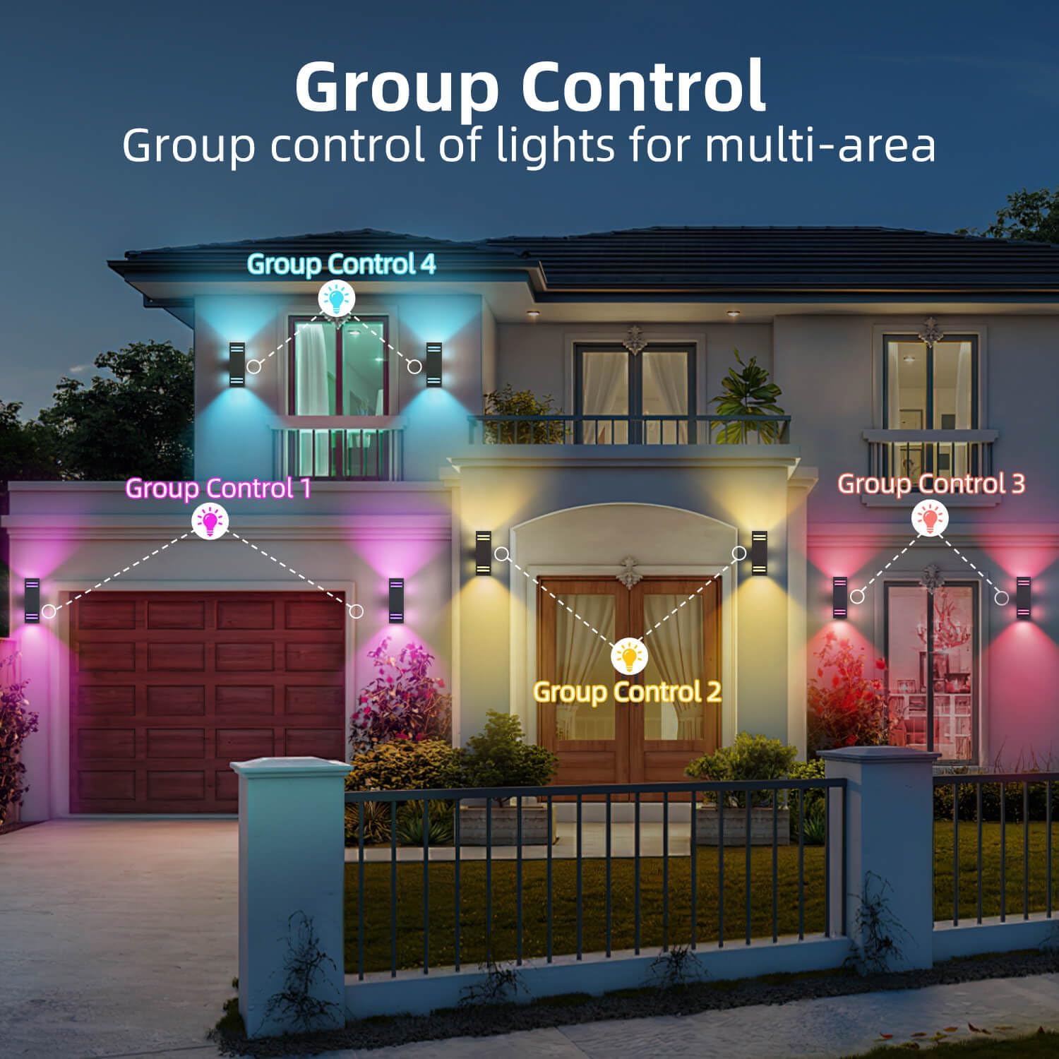 Outdoor Smart Wall Lights 2 Pack, Aluminum Exterior Lighting Fixtures Dusk to Dawn Color Changing Outdoor Lights with Matte Black Finish for Outside Decor, DIY Lighting Effects