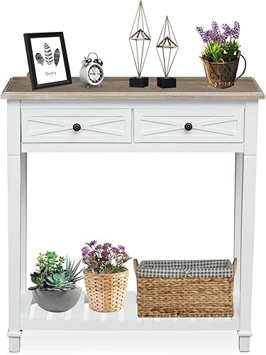 Miniatura 6 de ideo Mesa consola blanca moderna con almacenamiento, mesa de entrada estrecha, 29.8 pies de largo x 10.8 pies de ancho x 31.8 pies de alto,