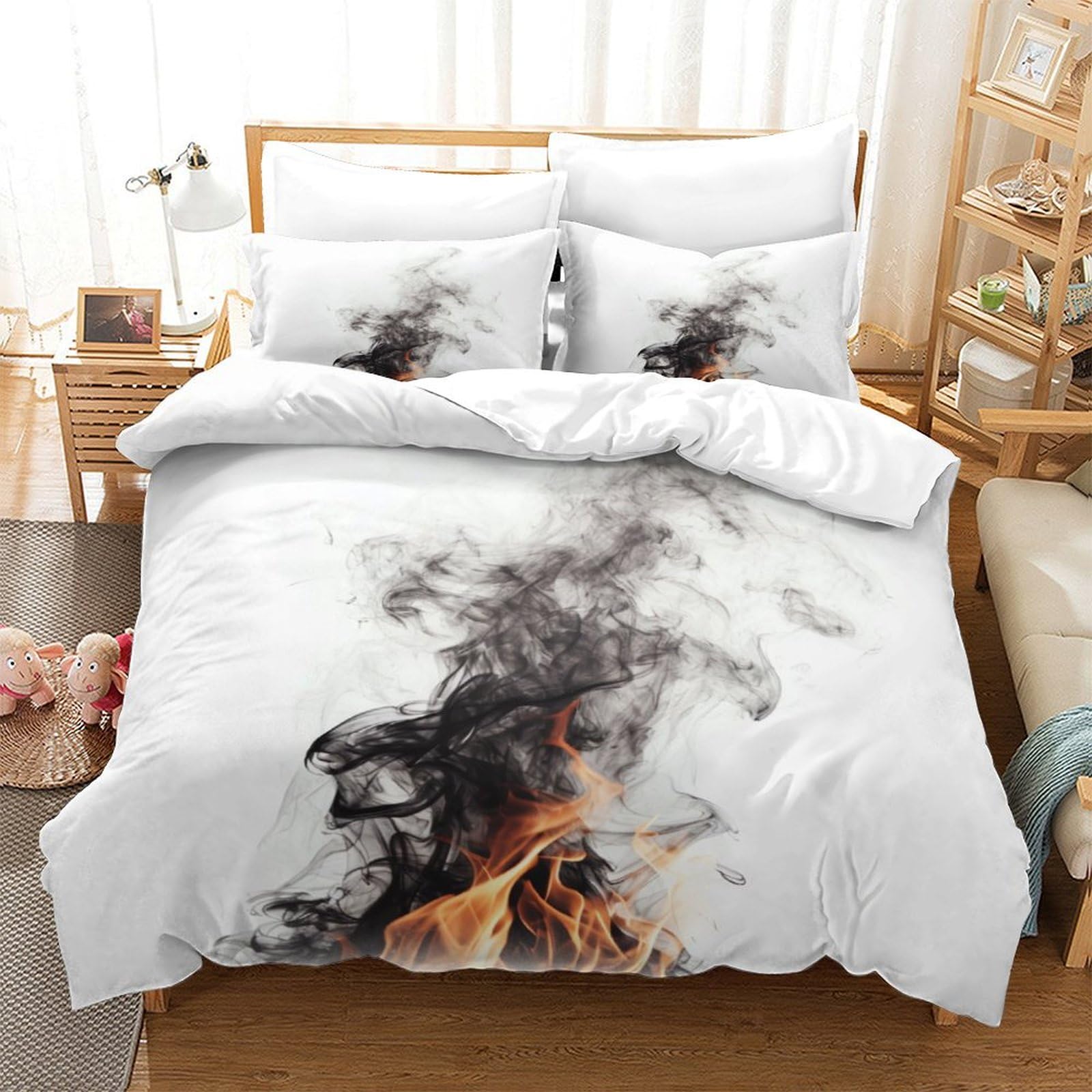 P1S9U7W5Y 3D Printed Smoke Flame Duvet Cover Set 3pcs Microfiber Fire Design Bedding Set King（220x240cm）