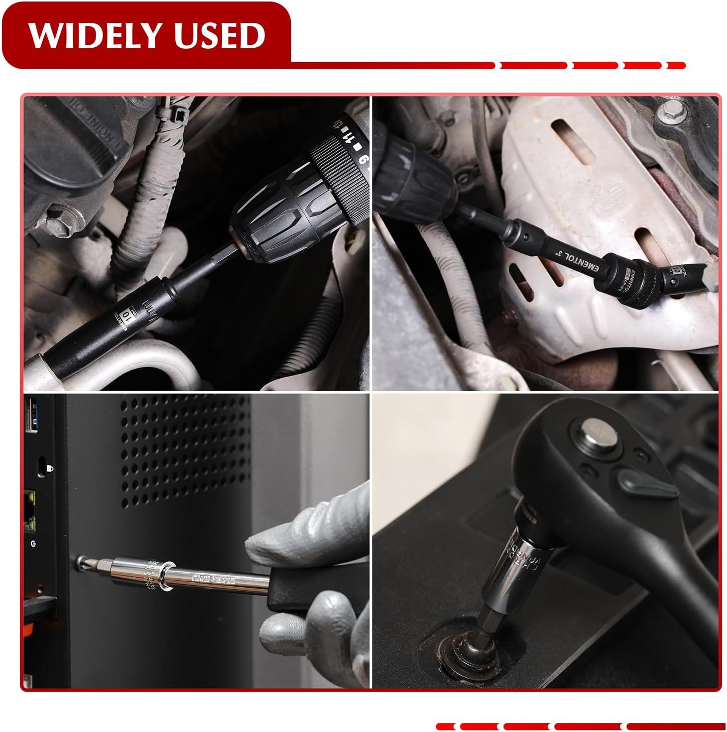 EMENTOL 109-Piece 3/8" Drive Socket Set, SAE (5/16"-15/16") & Metric (6mm-24mm), Deep & Shallow, with Ratchet Wrench, Extension Bars, Spark Plug Sockets, Universal Joint, Power Drill Adapter, Bits