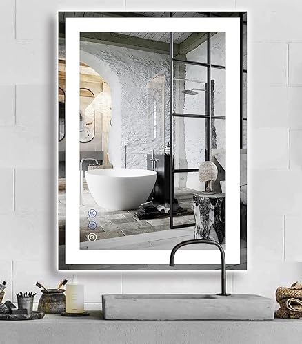 Espejo de baño LED de 30 x 20 pulgadas con luces, 3 colores de brillo ajustable, antiniebla, espejo de tocador iluminado de 30 pulgadas para pared