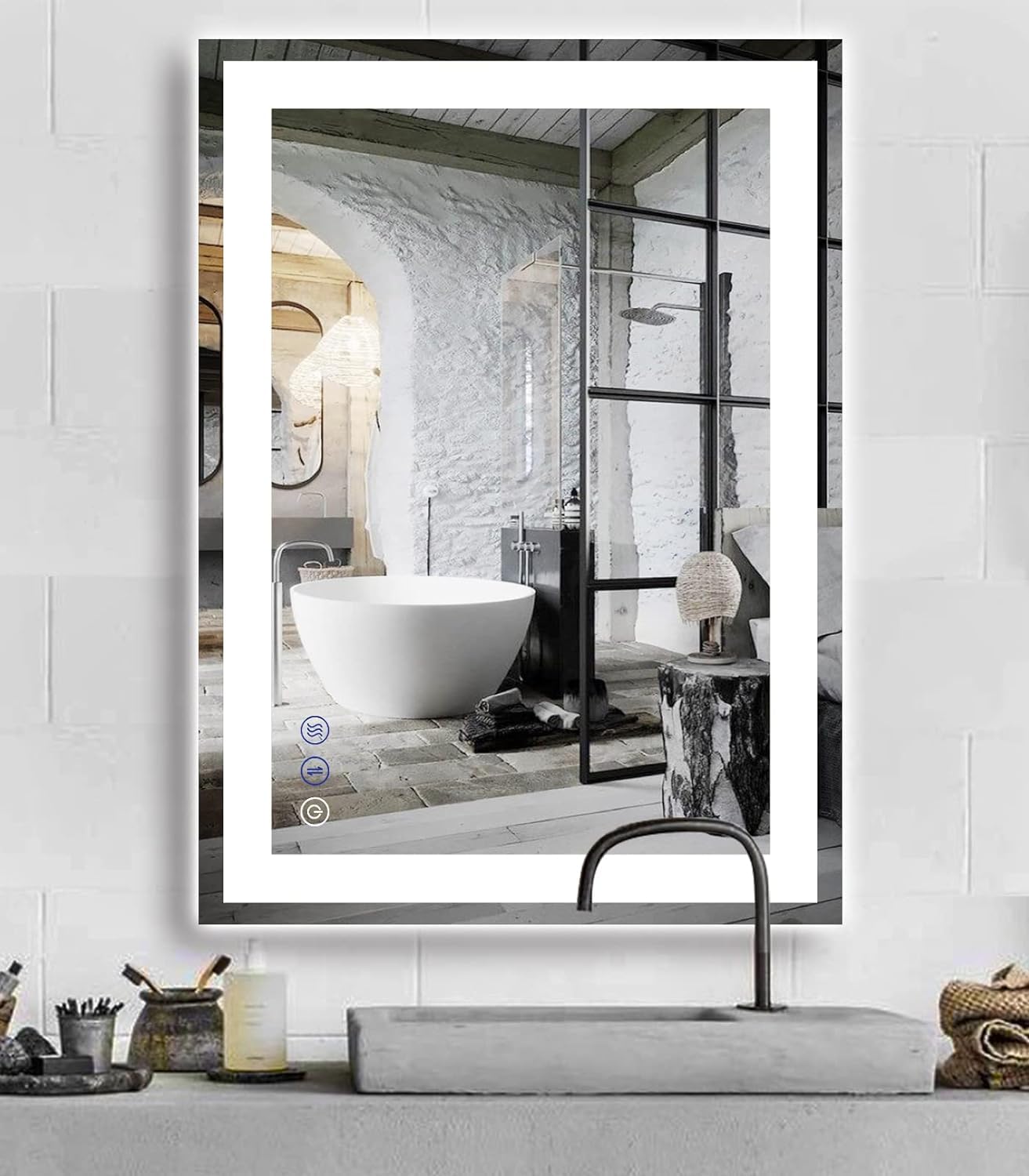 Square LED Bathroom Mirror with Lights 30 x 20 Inch Lighted Vanity ...