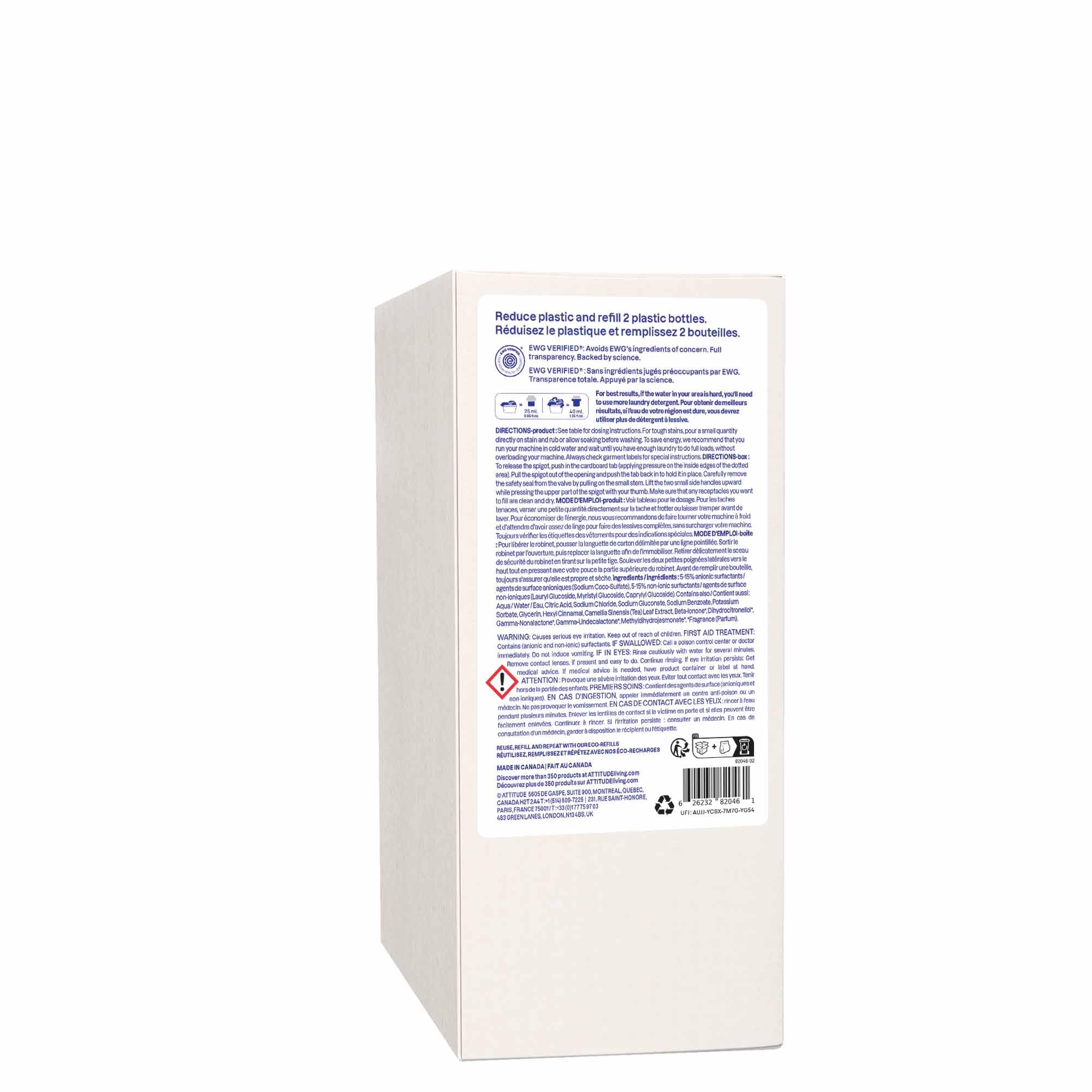 ATTITUDE Repuesto de detergente líquido para ropa, verificado por EWG, compatible con HE, a base de plantas y vegano, jabón natural para lavandería, aroma a bayas de verano, 80 cargas, 2 litros